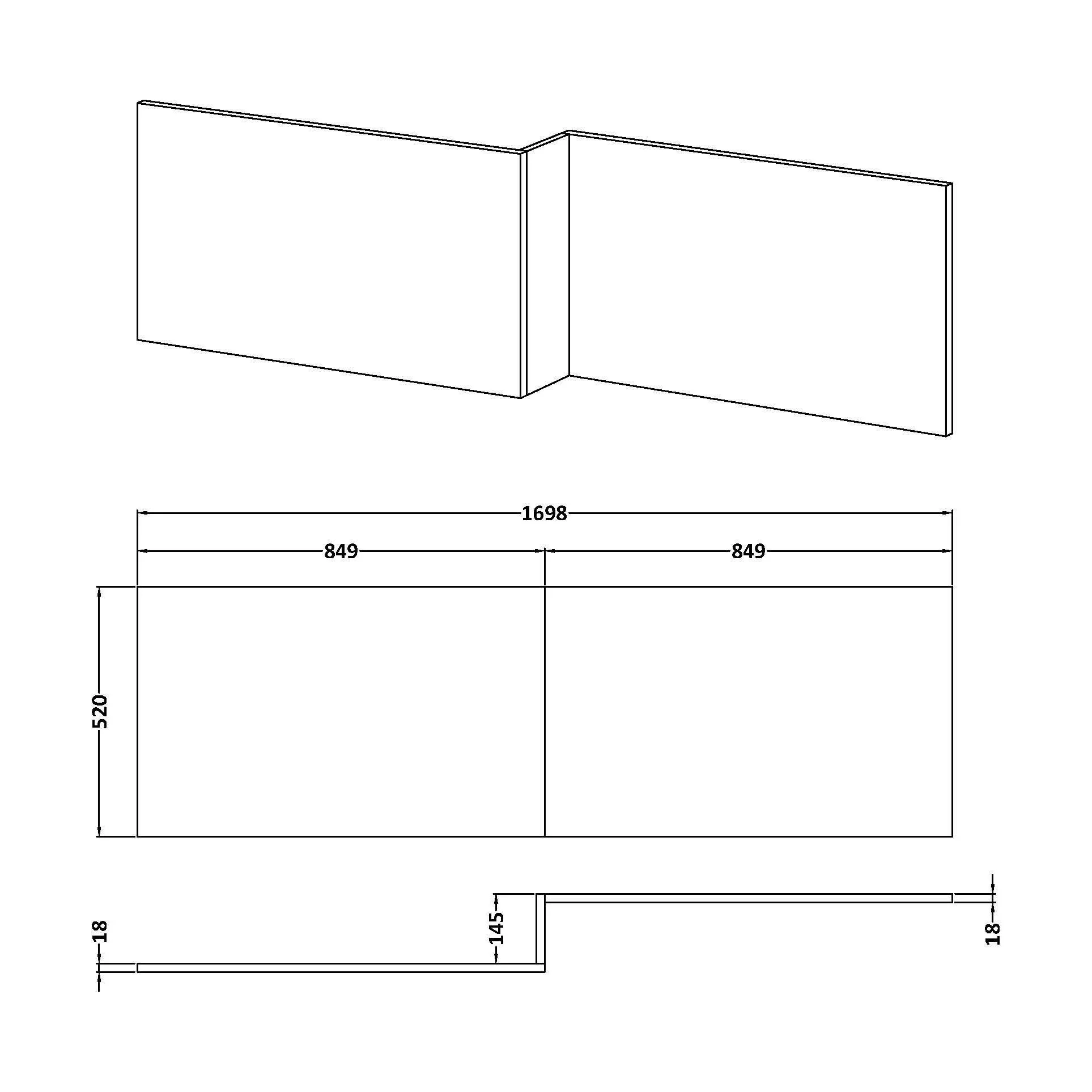 1700mm Square L-Shape Shower Bath Front Panel - Bleached Oak - Image 2