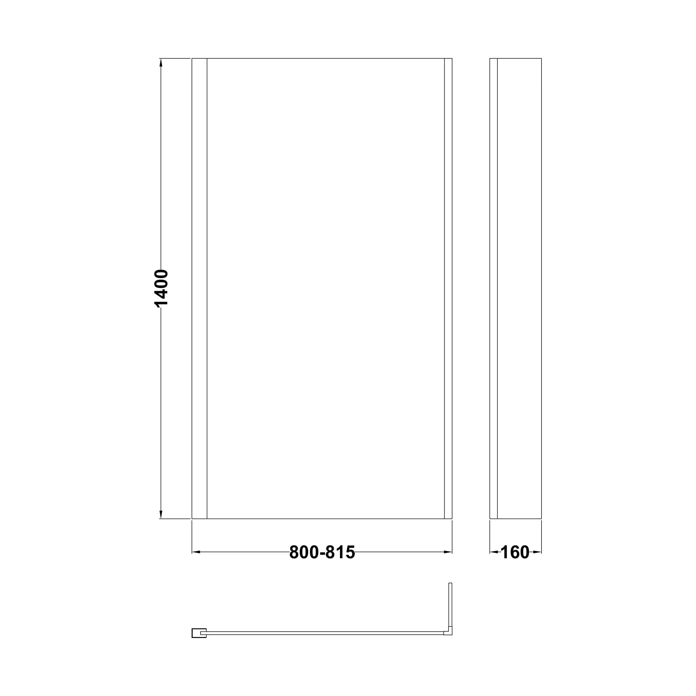 Contemporary 6mm Toughened Safety Glass Square Fixed Bath Screen with Fixed Return - 1400 x 815 x 160mm - Brushed Pewter - Image 3