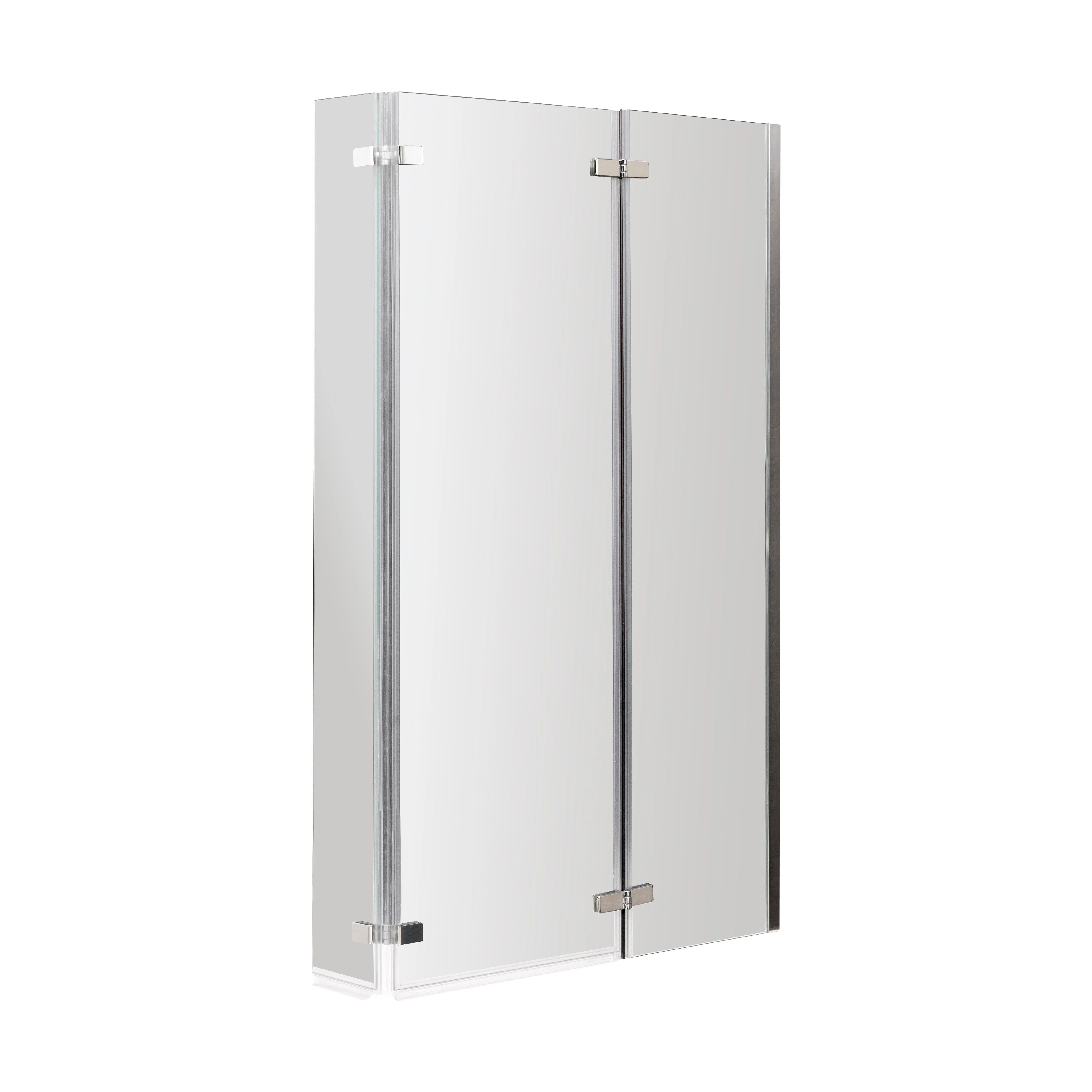 6mm Toughened Safety Glass Reversible L-Shaped Bath Screen Double Hinged - Chrome
