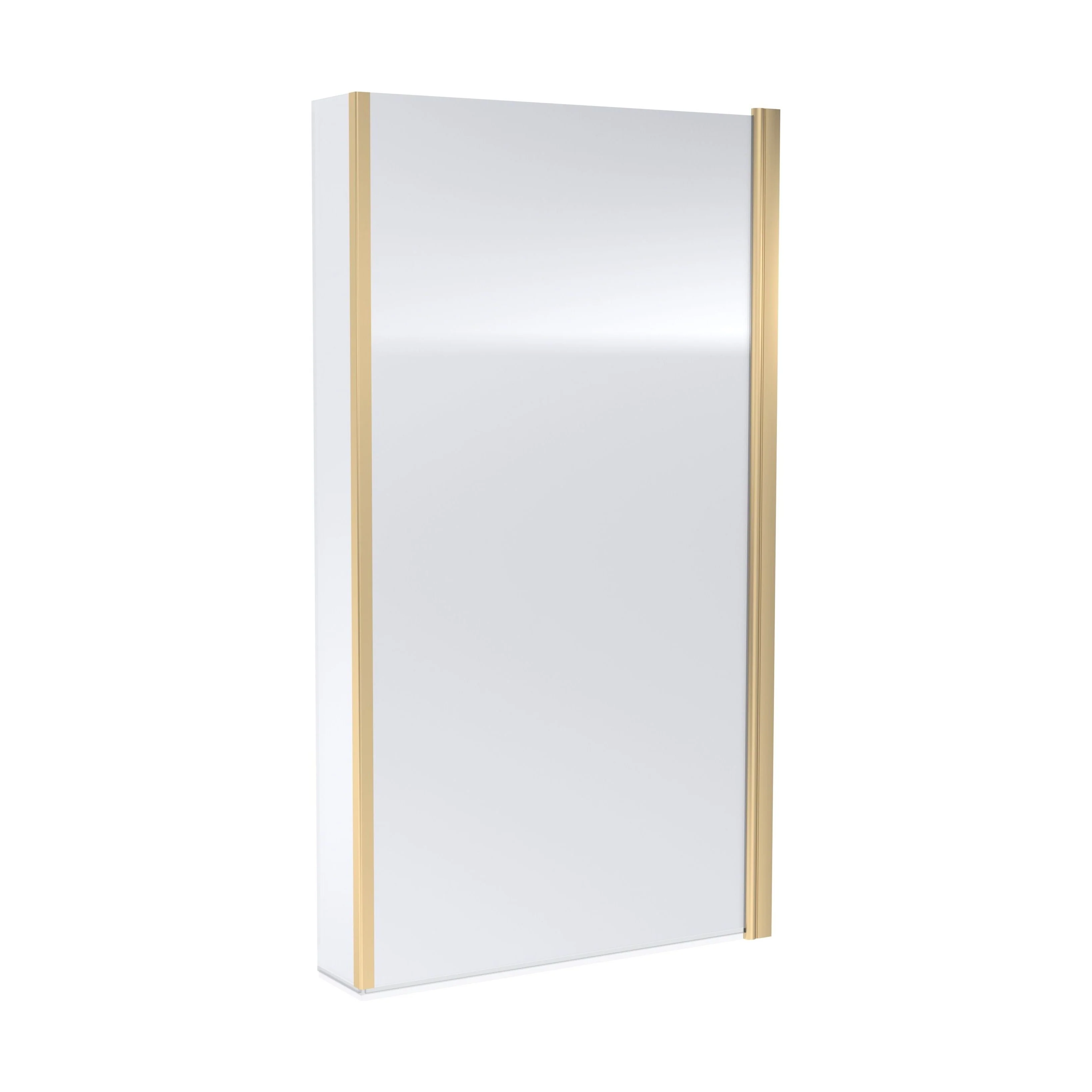 Contemporary 6mm Toughened Safety Glass Square Hinged Bath Screen with Fixed Return - 1430 x 795 x 24mm - Brushed Brass