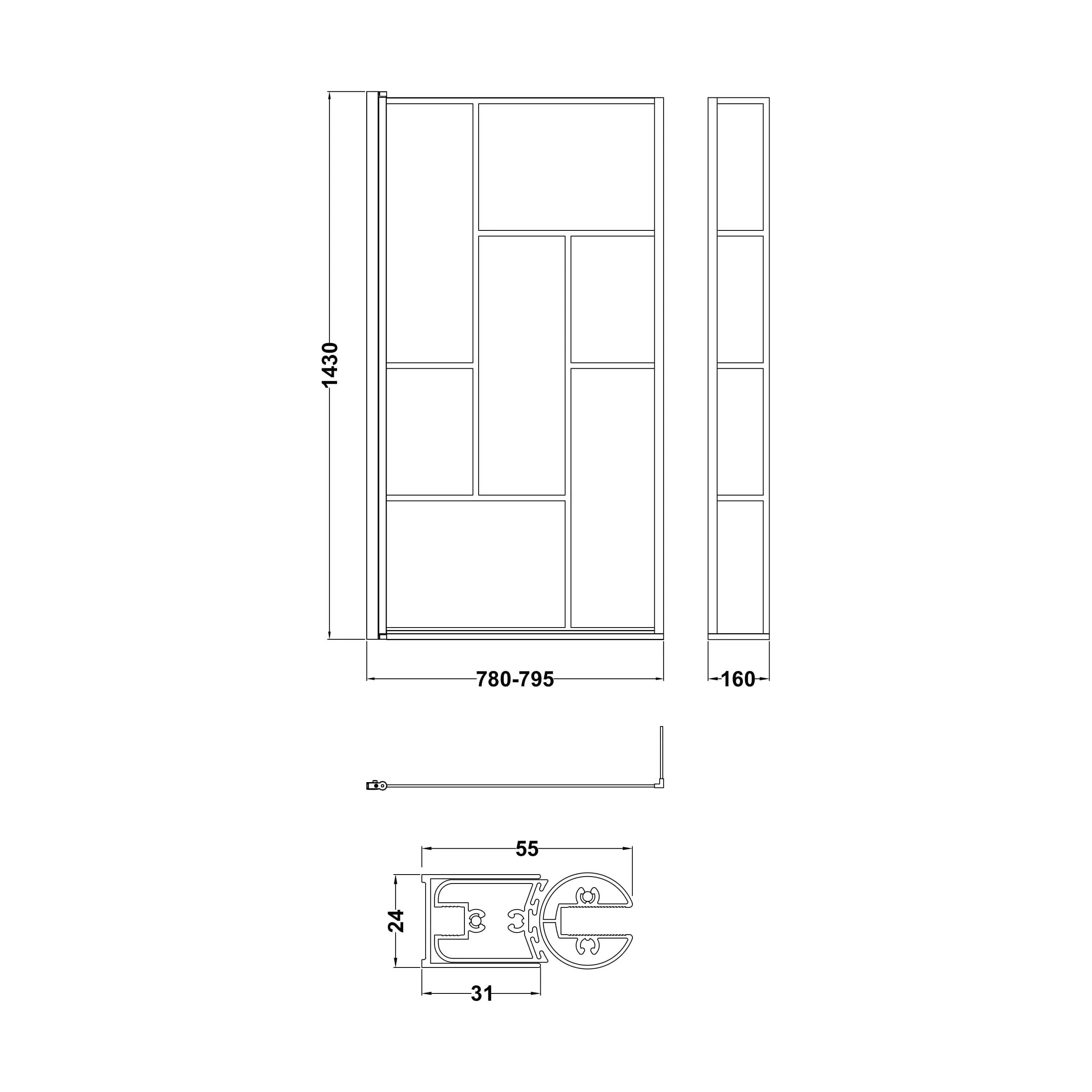 Black Reversible Square L Shape 6mm Toughened Safety Glass Bath Screen, 1430 x 808 x 150mm - Image 3