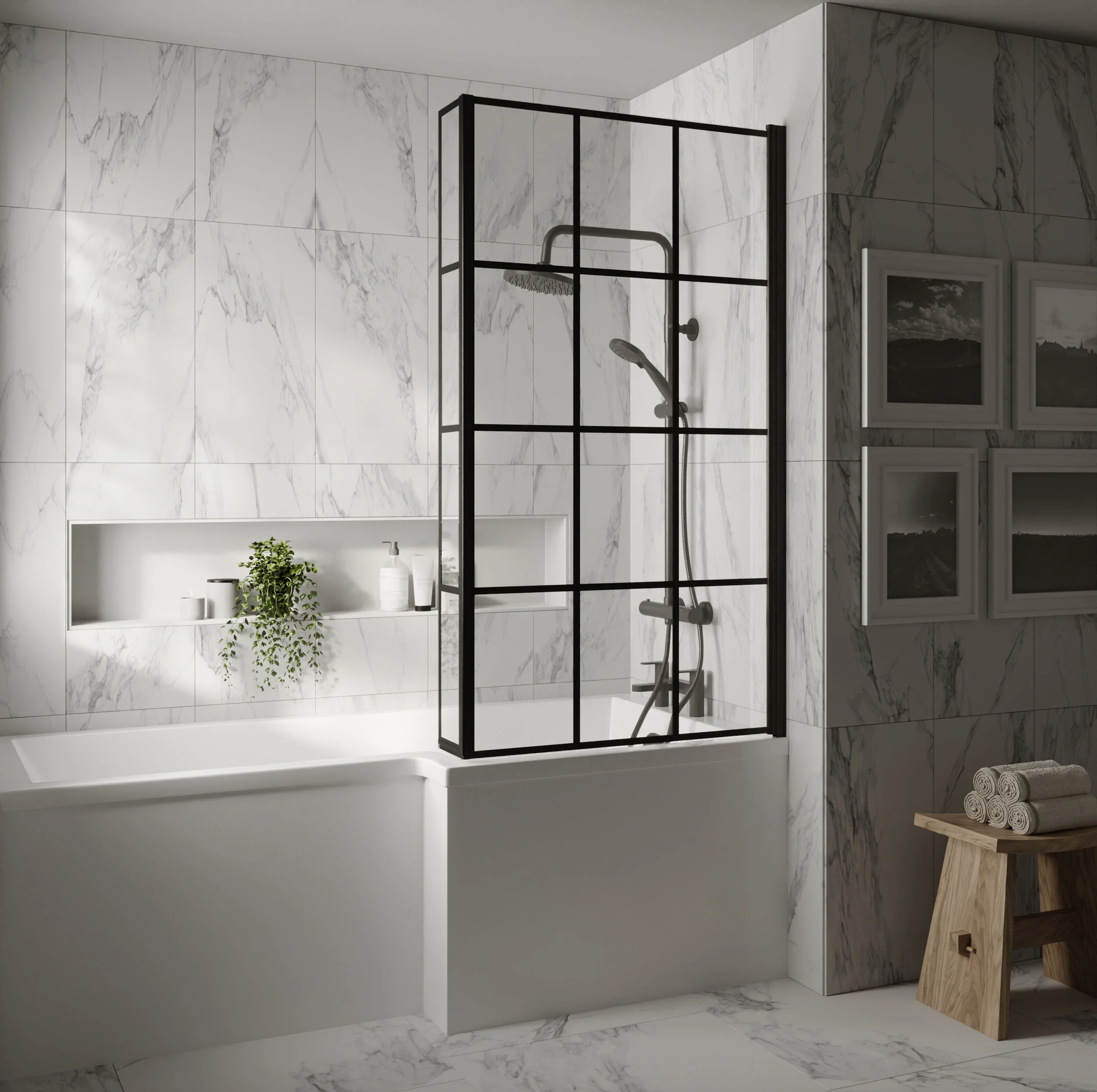 Black Frame 6mm Glass L Shaped Shower Bath Screen 1430 x 795 x 150mm - Image 2