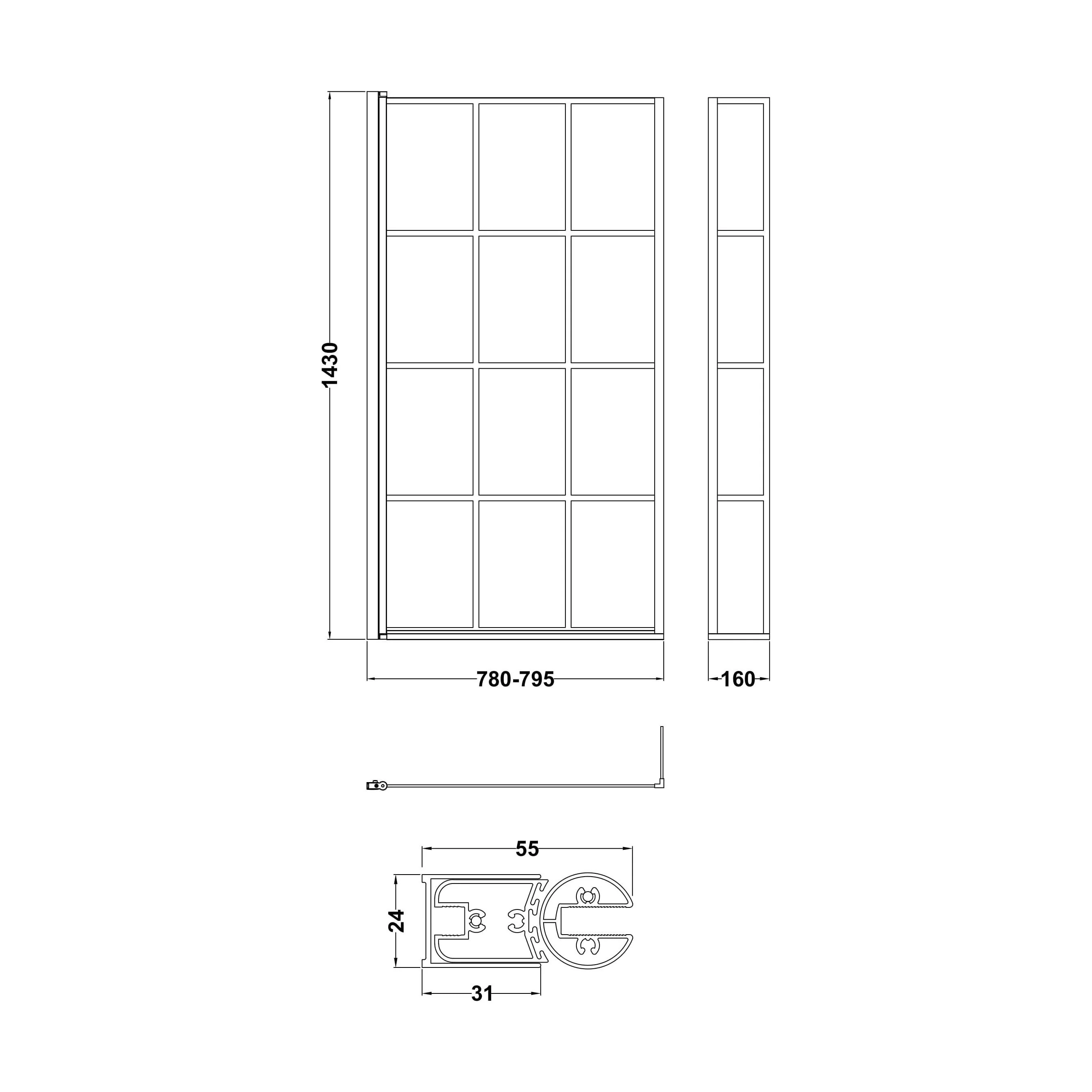 Black Frame 6mm Glass L Shaped Shower Bath Screen 1430 x 795 x 150mm - Image 5