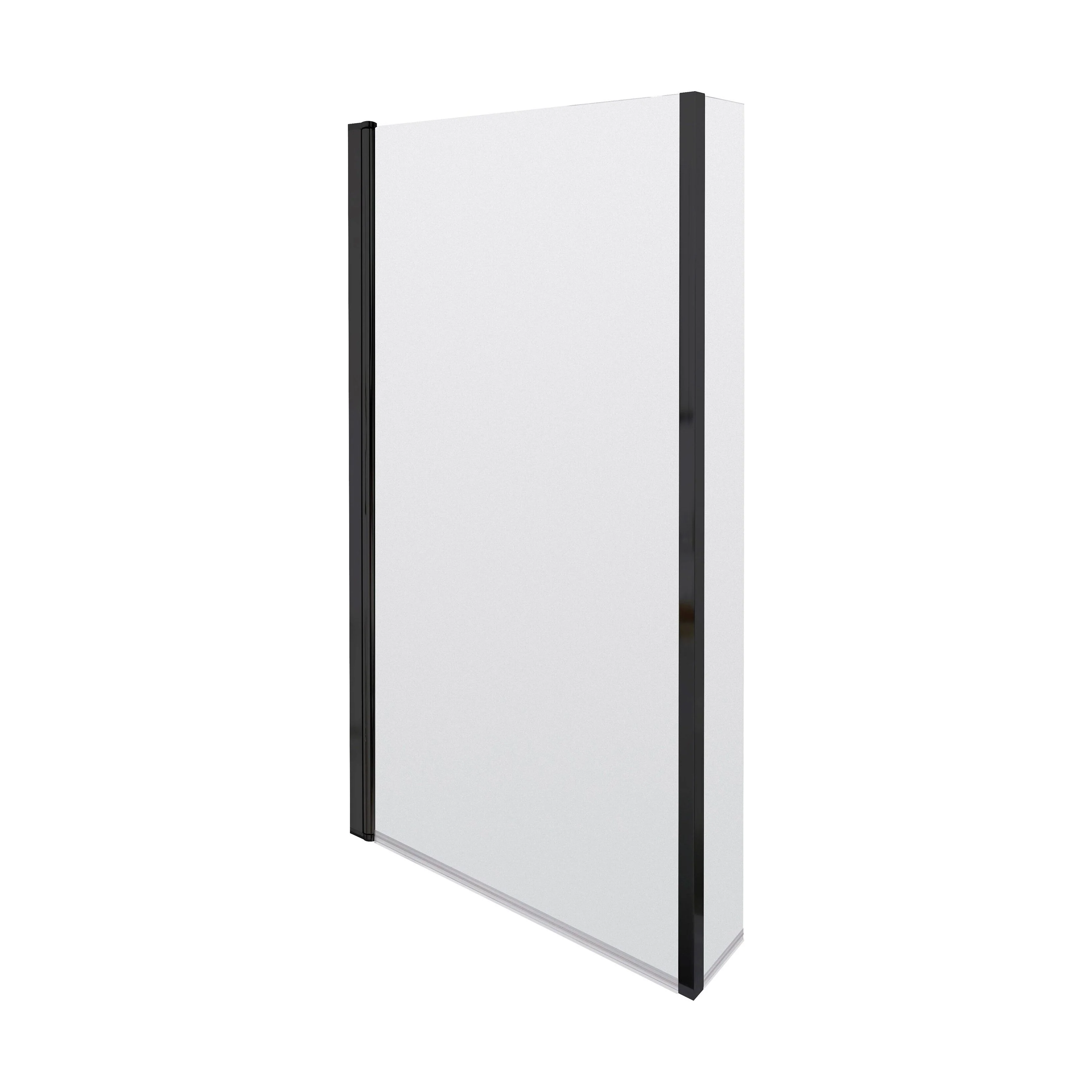 6mm Toughened Safety Glass L Shaped Reversible Bath Screen with Fixed Return - Black