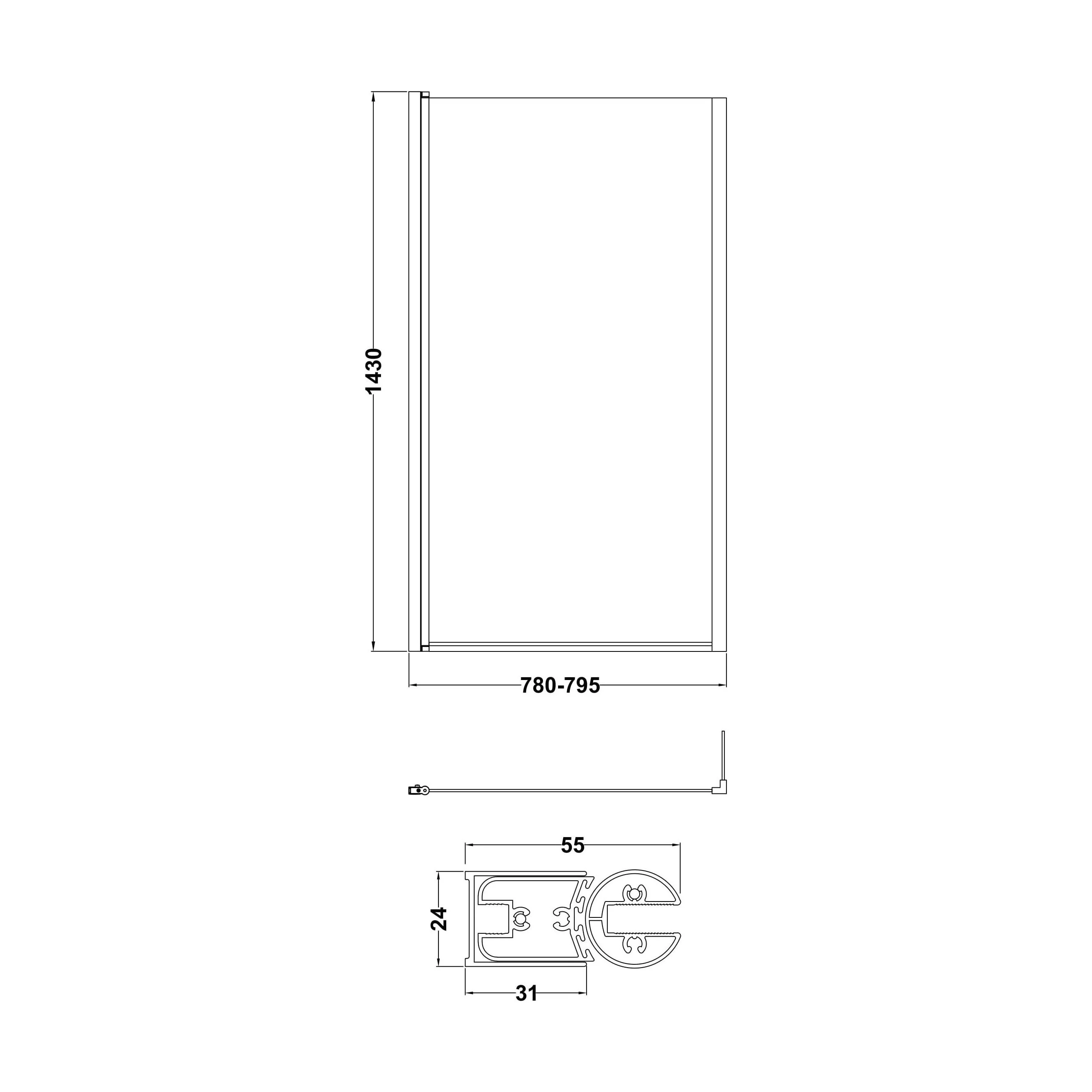 6mm Toughened Safety Glass L Shaped Reversible Bath Screen with Fixed Return - Black - Image 3