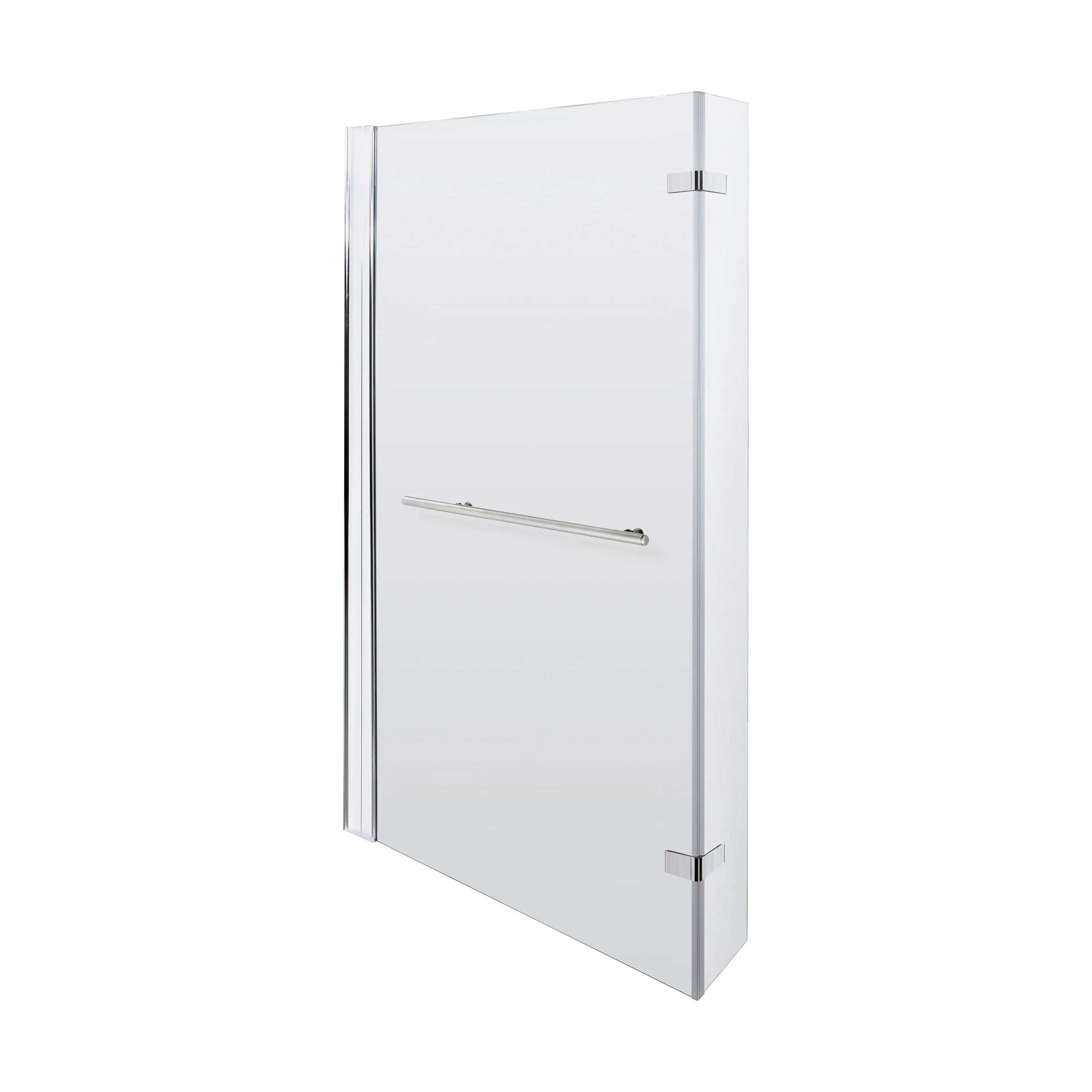 6mm Toughened Safety Glass Reversible L-Shaped Bath Fixed Screen Hinged Return with Rail - Chrome