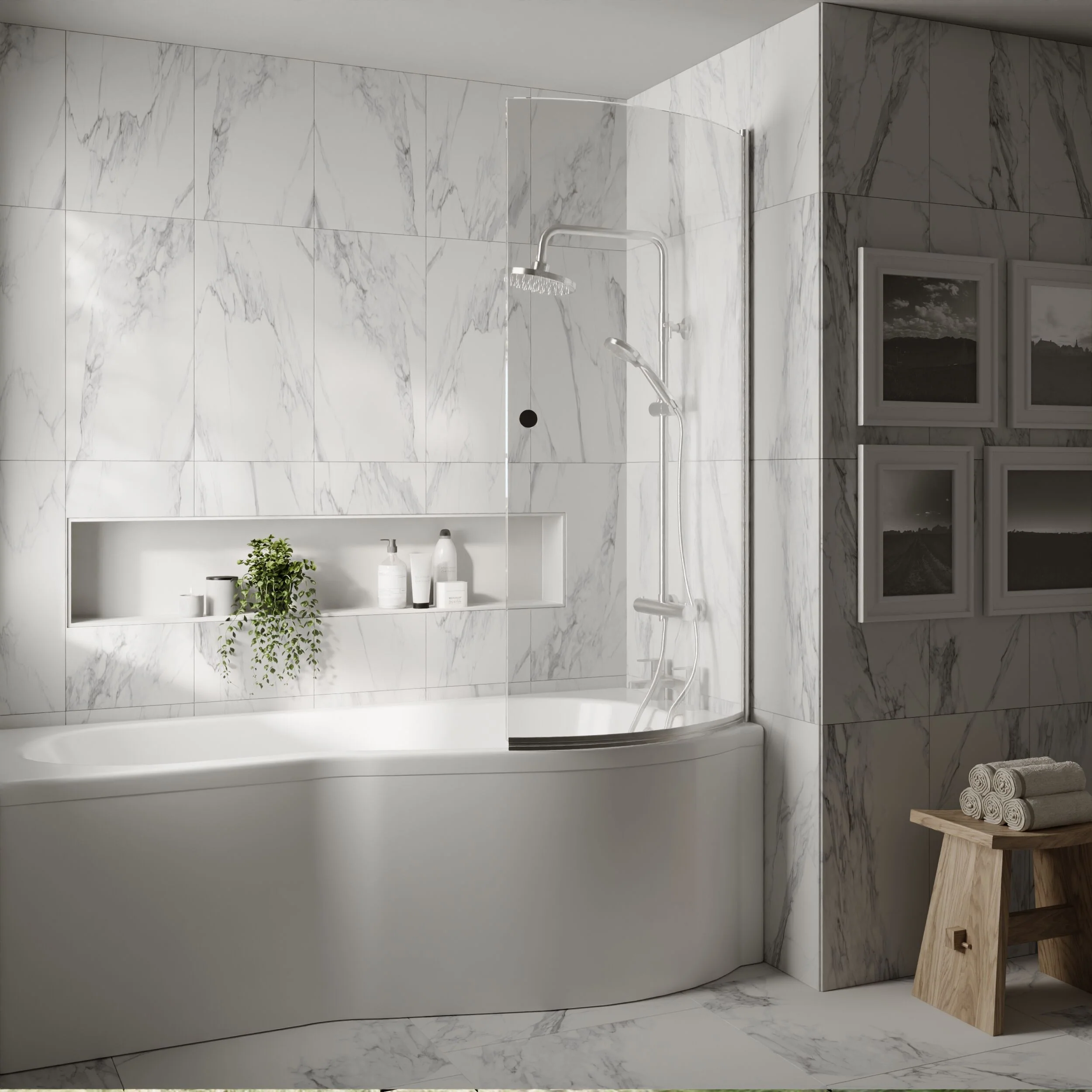 Chrome 6mm Toughened Safety Glass Reversible P-Bath Screen with Knob - Image 2