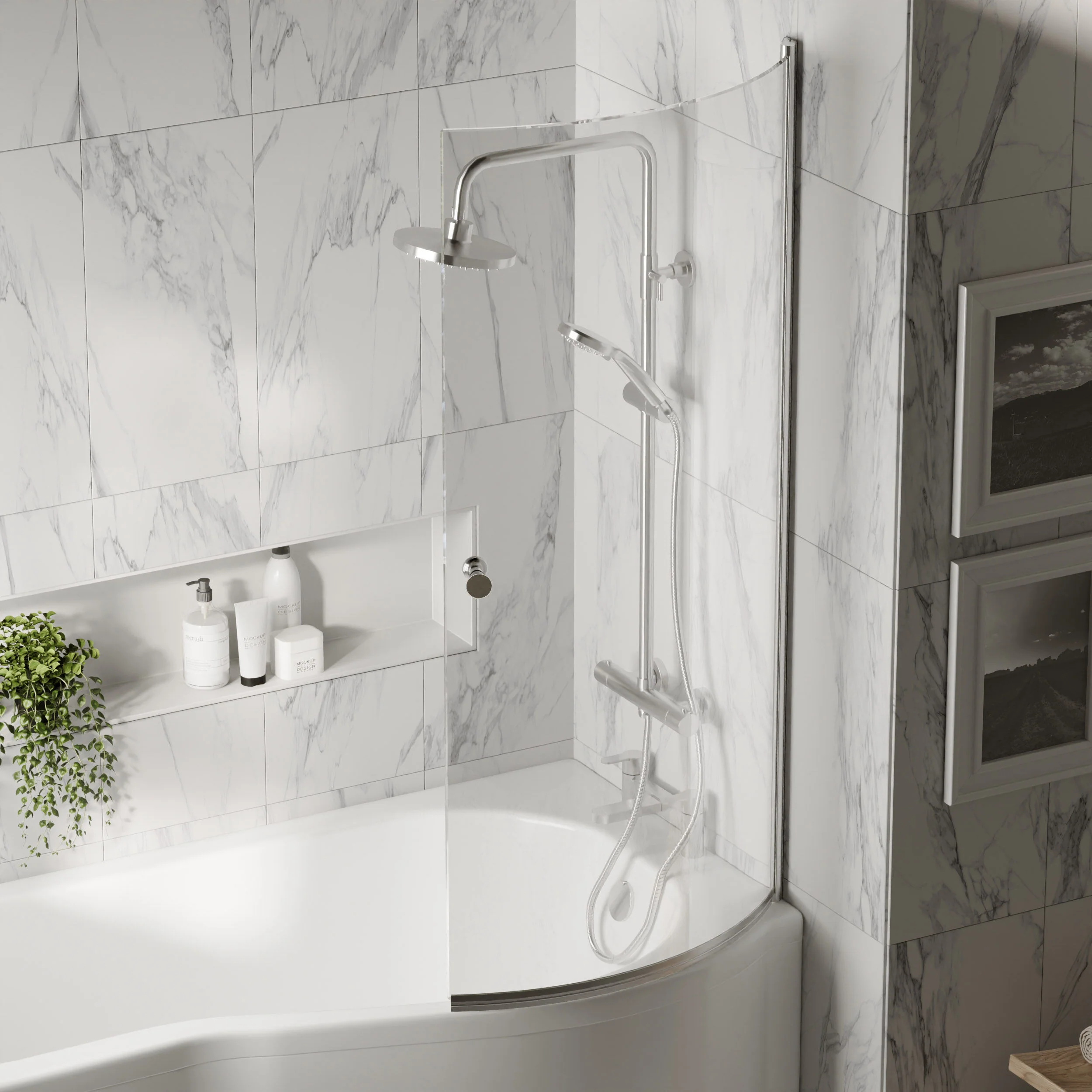 Chrome 6mm Toughened Safety Glass Reversible P-Bath Screen with Knob - Image 3