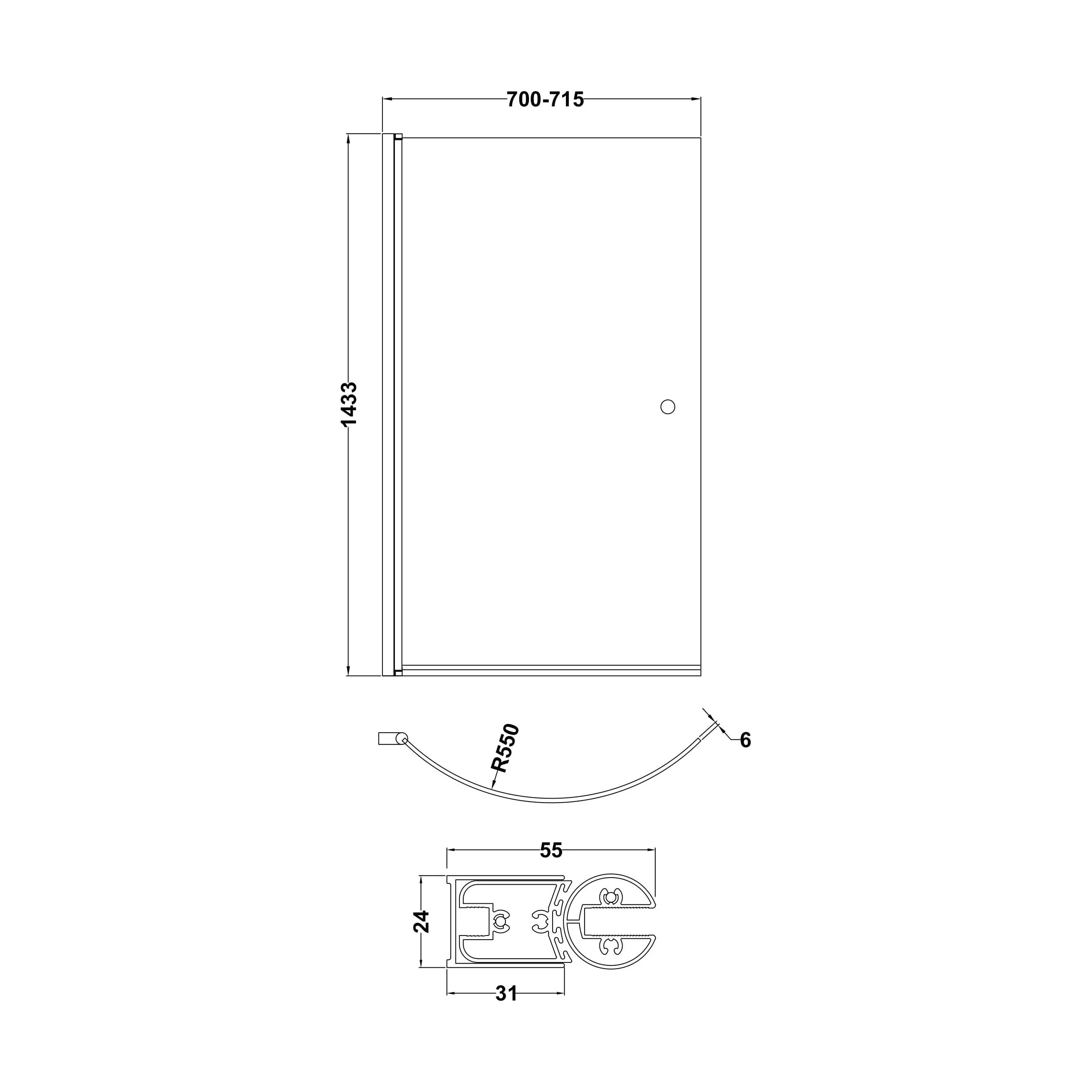 Chrome 6mm Toughened Safety Glass Reversible P-Bath Screen with Knob - Image 4