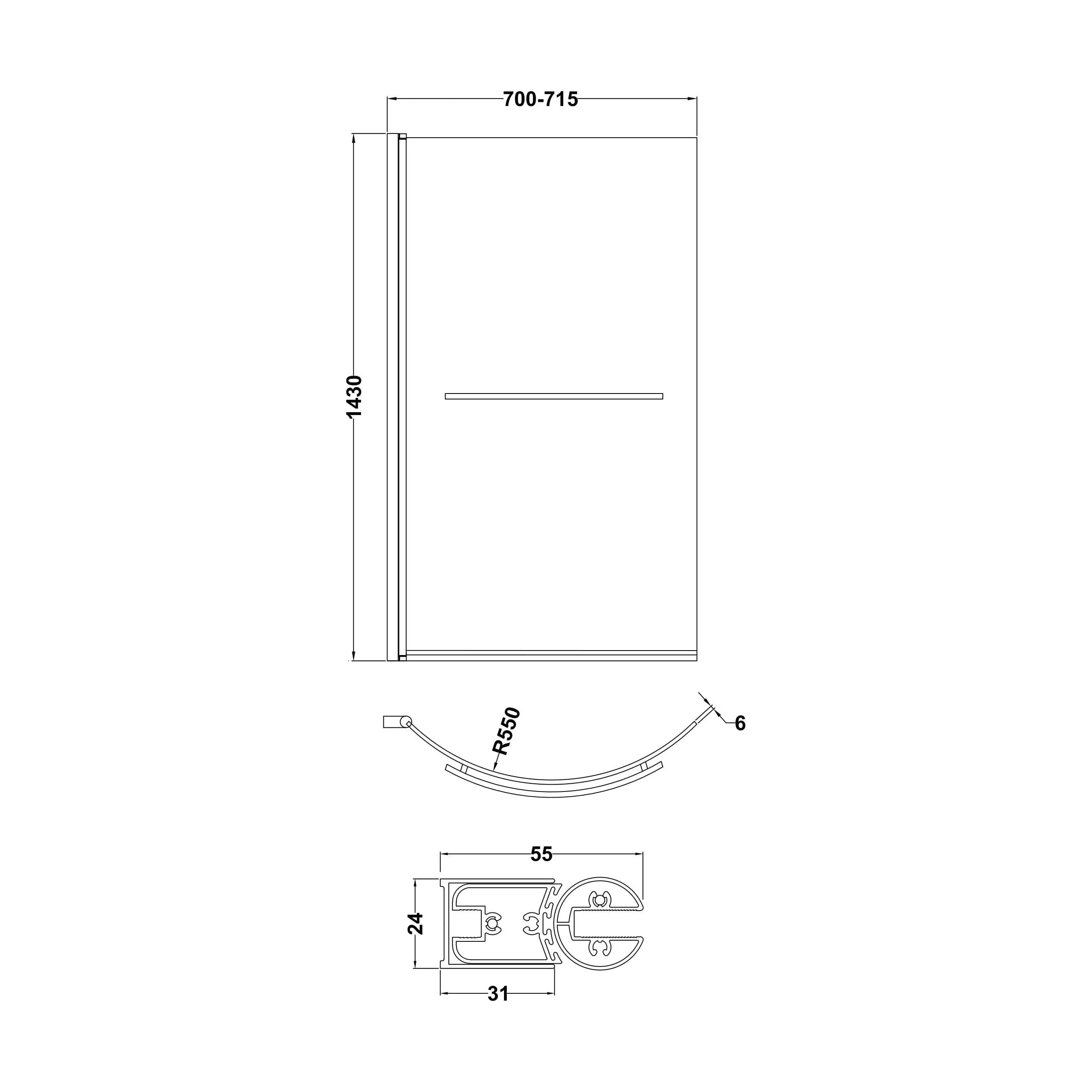 Balterley Contemporary 6mm Toughened Safety Glass Reversible P-Bath Screen with Towel Rail, 1430 x 715 x 185mm - Chrome - Image 4