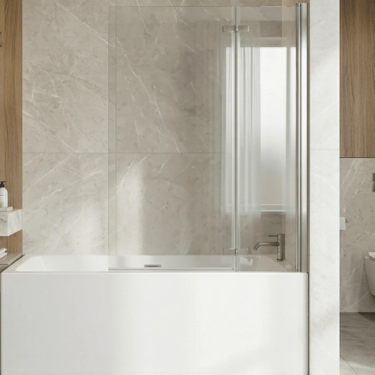 Chrome 5mm Toughened Safety Glass Centre Hinged Shower Bath Screen