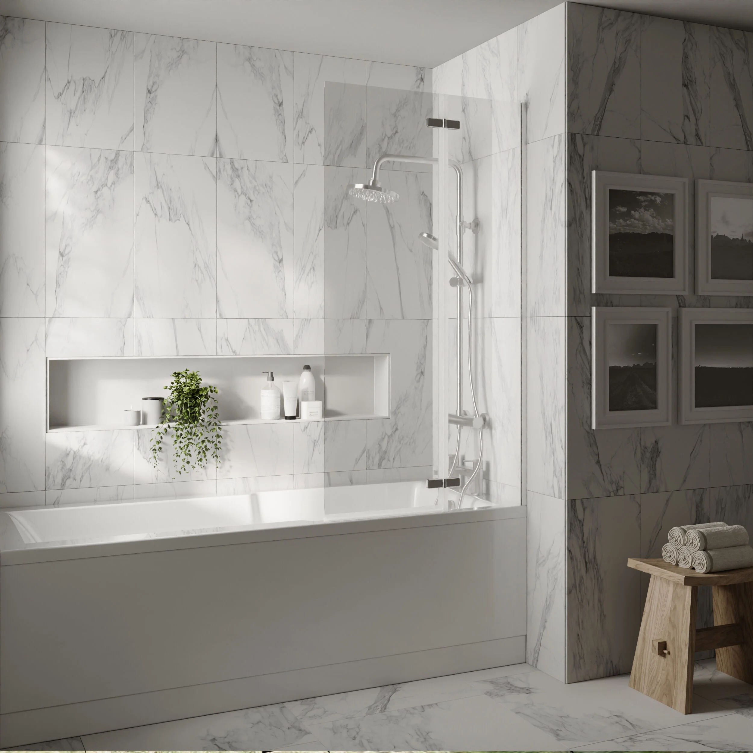 Chrome 5mm Toughened Safety Glass Centre Hinged Shower Bath Screen - Image 2