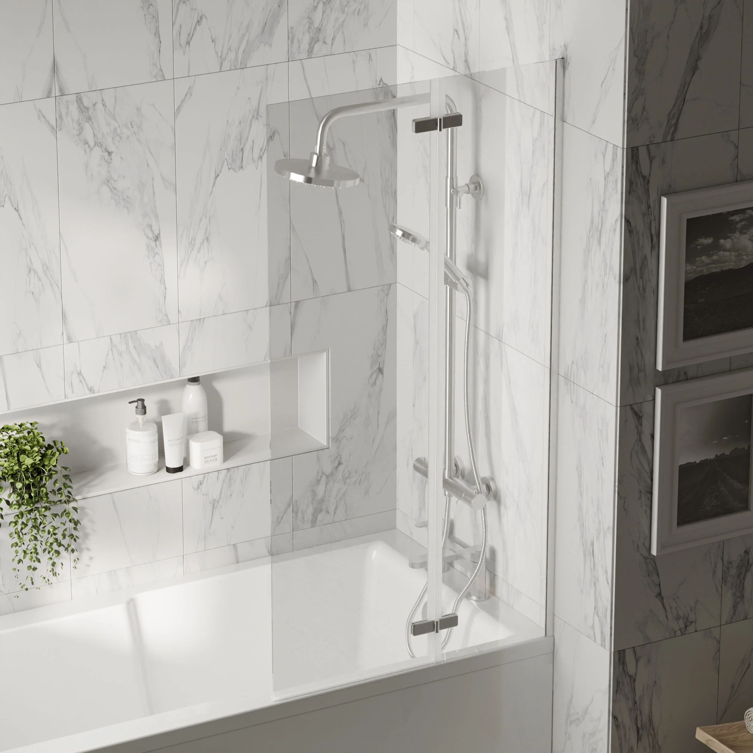 Chrome 5mm Toughened Safety Glass Centre Hinged Shower Bath Screen - Image 3