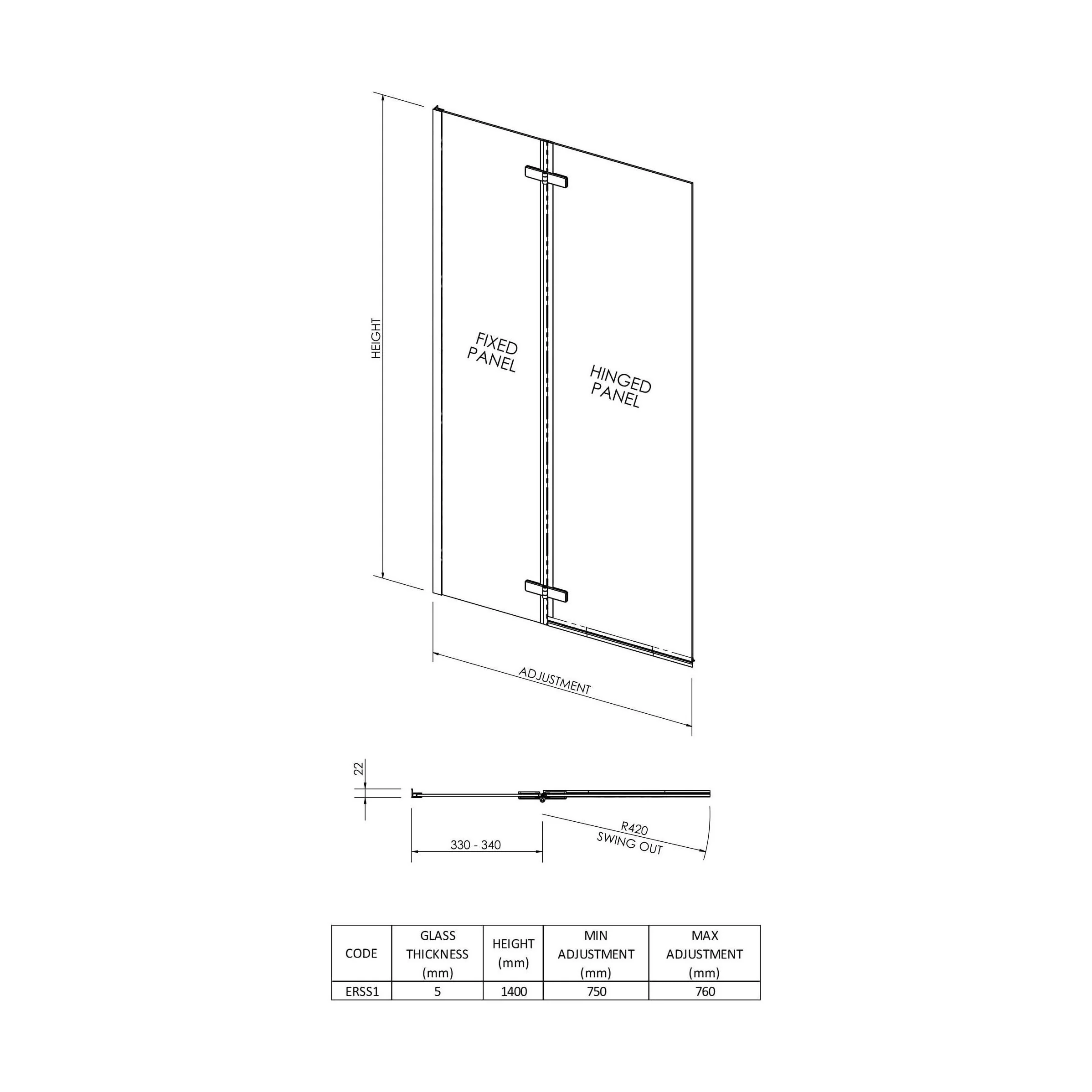 Chrome 5mm Toughened Safety Glass Centre Hinged Shower Bath Screen - Image 5