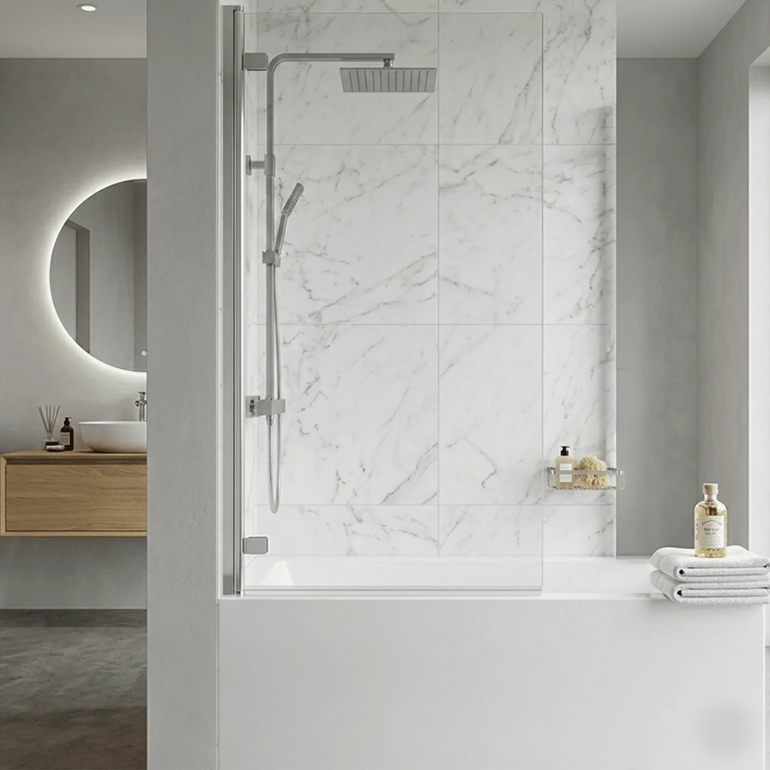 Chrome 5mm Toughened Safety Glass Hinged Shower Bath Screen