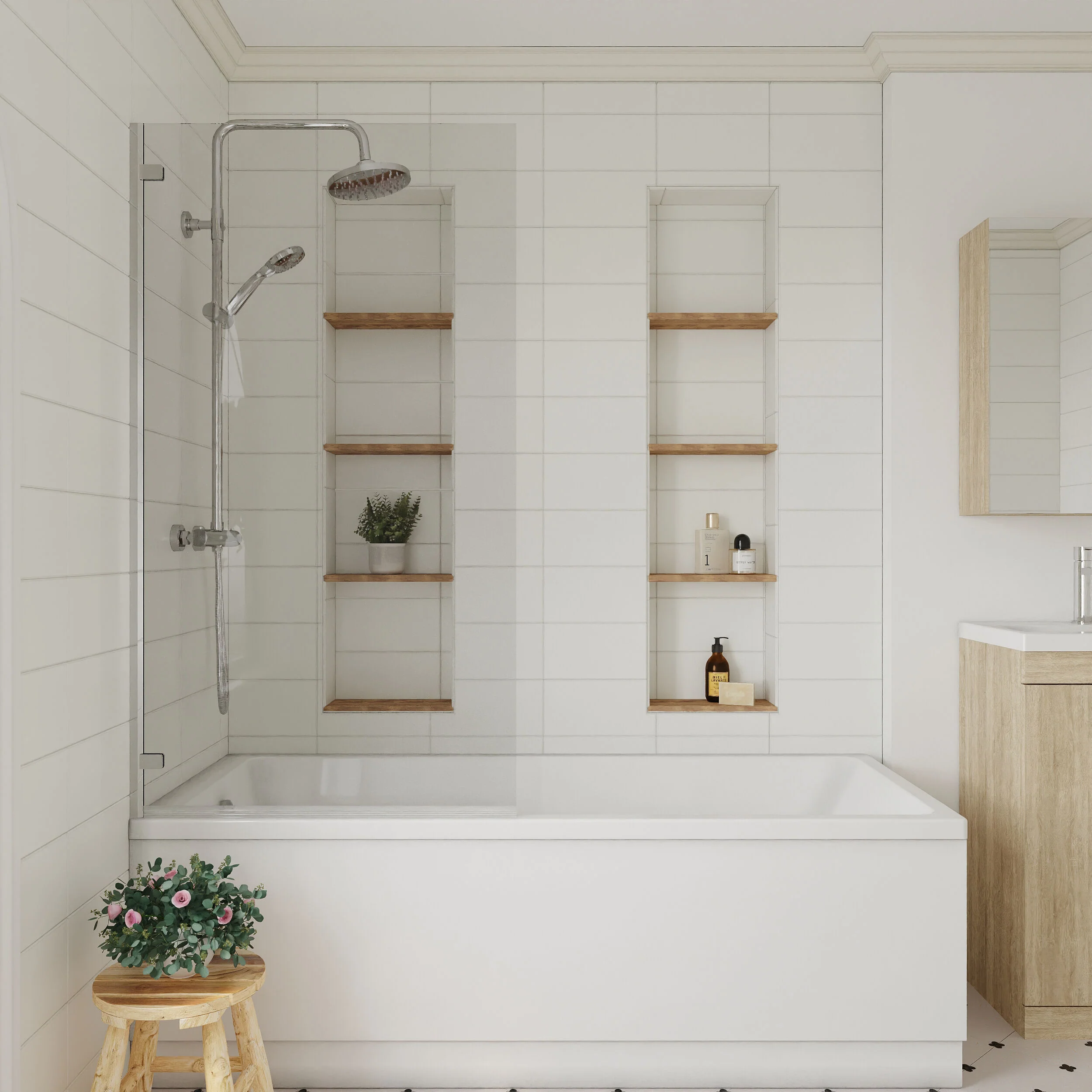 Chrome 5mm Toughened Safety Glass Hinged Shower Bath Screen - Image 2