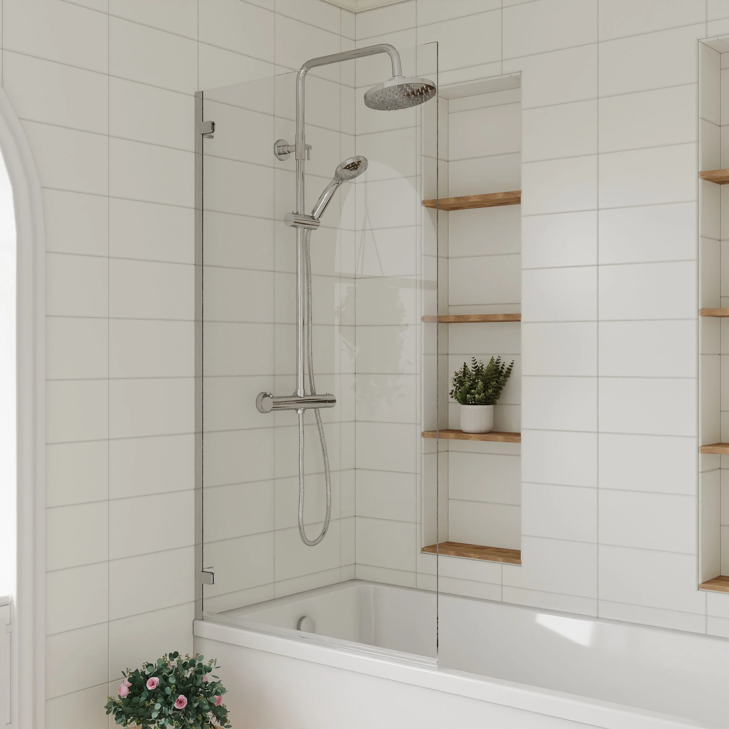Chrome 5mm Toughened Safety Glass Hinged Shower Bath Screen - Image 3