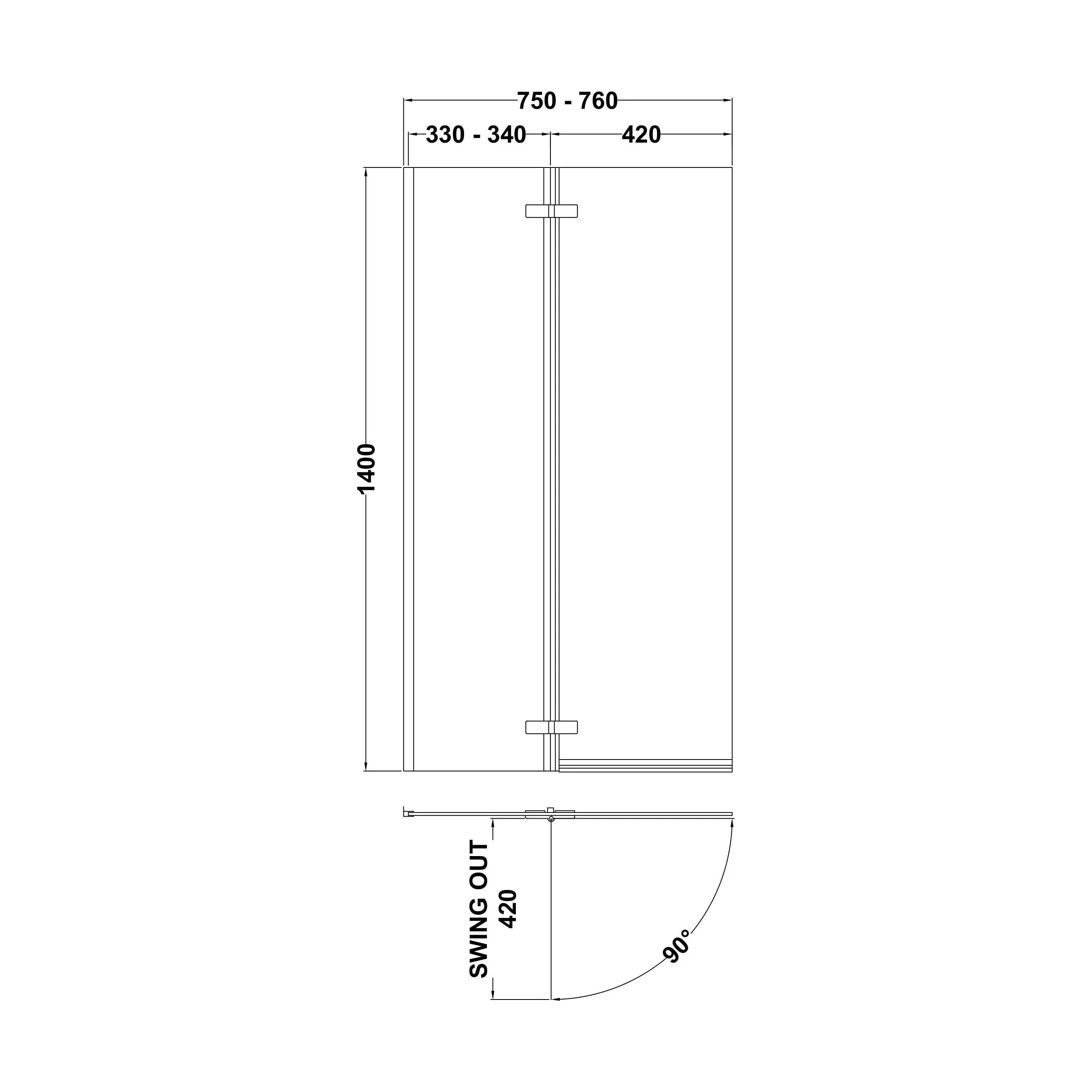 5mm Toughened Safety Glass Centre Hinged L Shaped Shower Bath Screen - Chrome - Image 3
