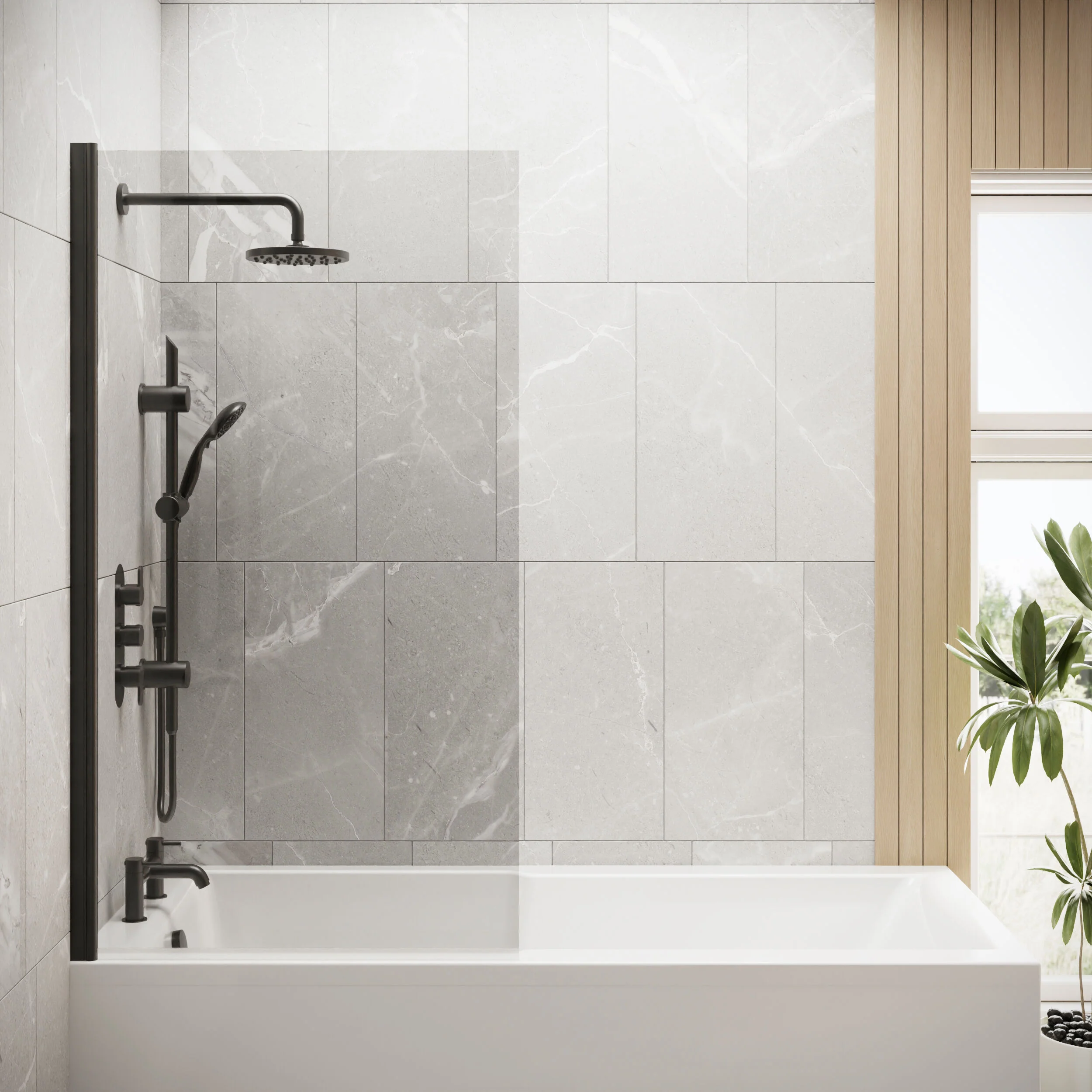 Balterley Traditional 6mm Toughened Safety Glass Straight Reversible Bath Screen - Black - Image 2