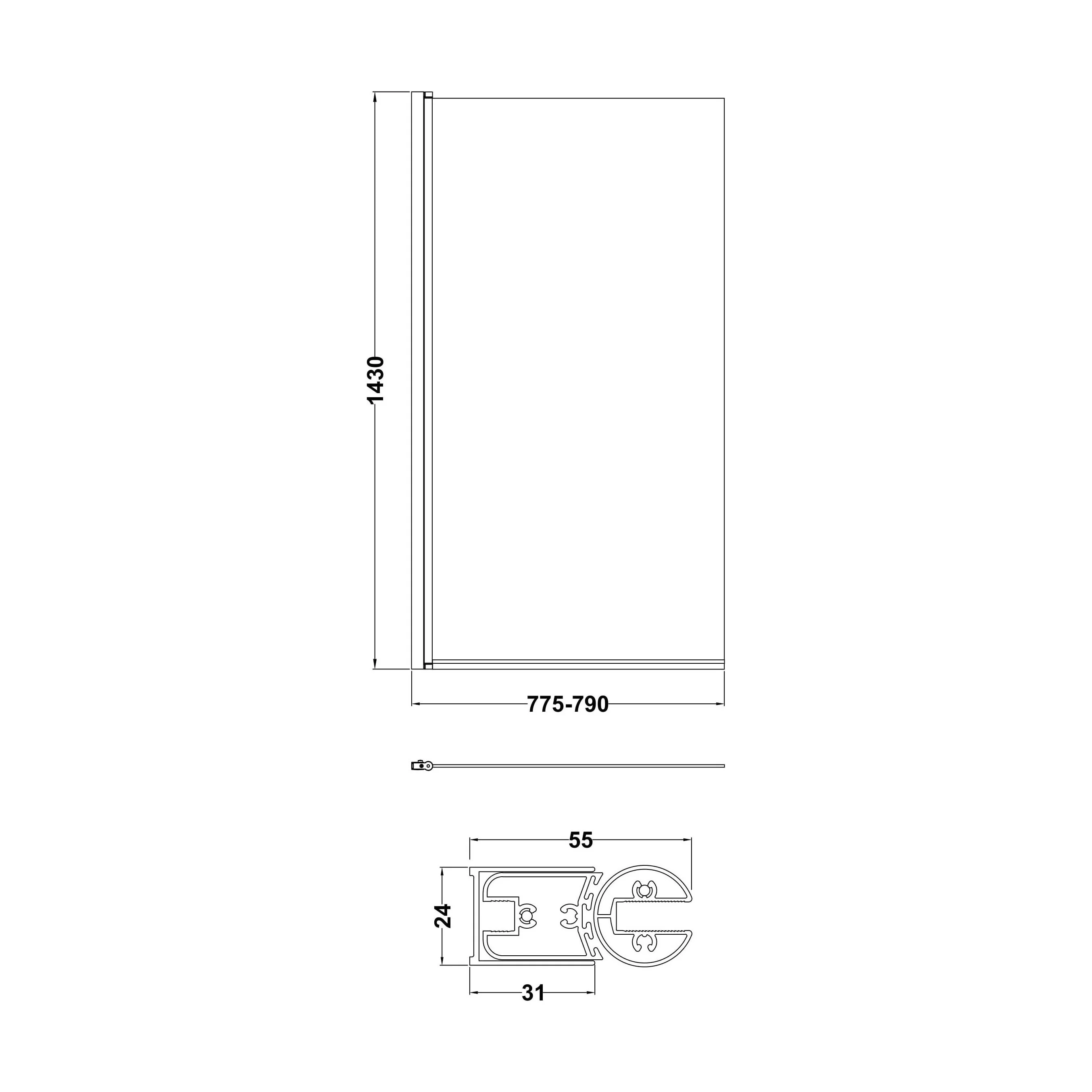 Balterley Traditional 6mm Toughened Safety Glass Straight Reversible Bath Screen - Black - Image 3