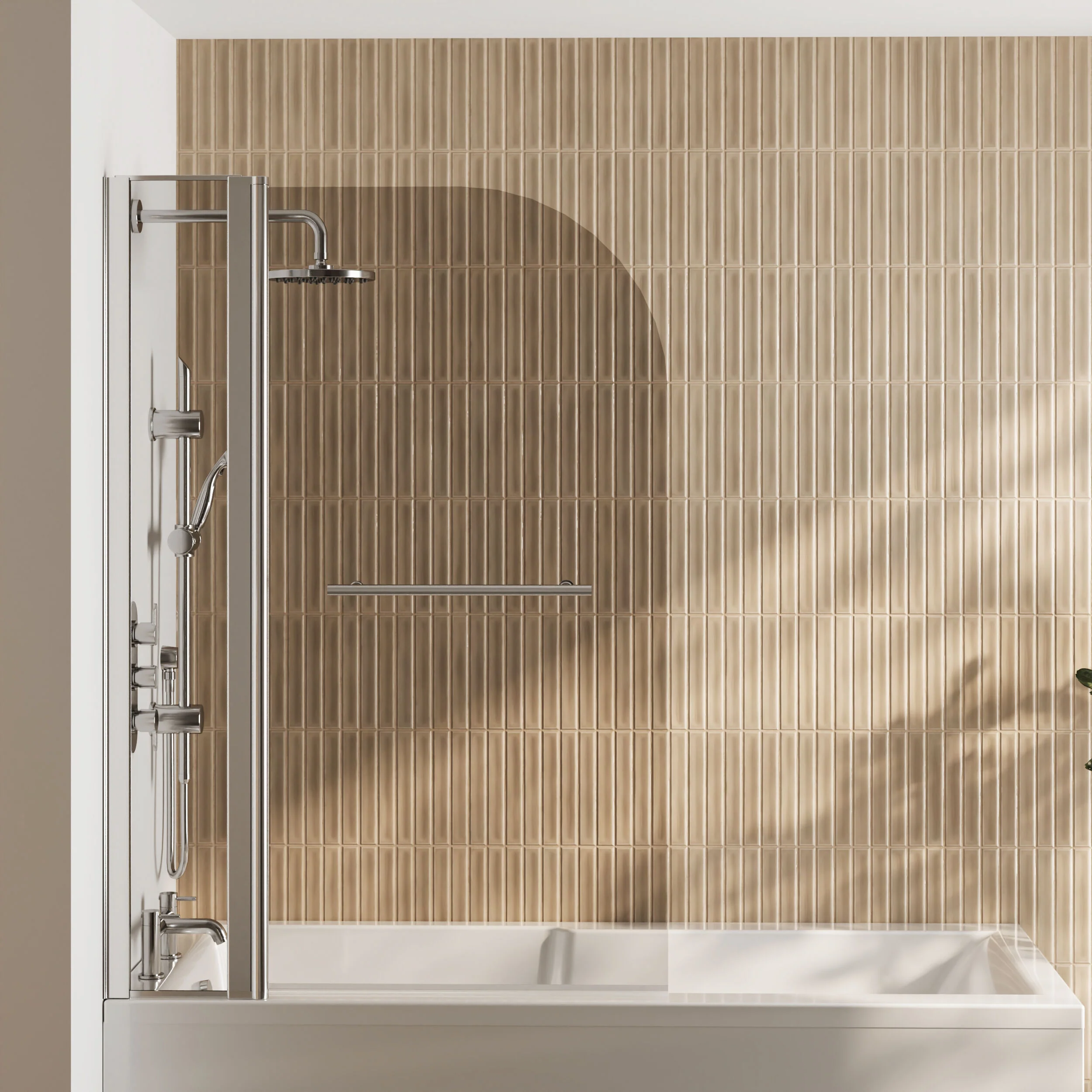 Balterley Modern 6mm Glass Reversible Shower Bath Screen Fixed Panel, 1433 x 998mm - Chrome - Image 2