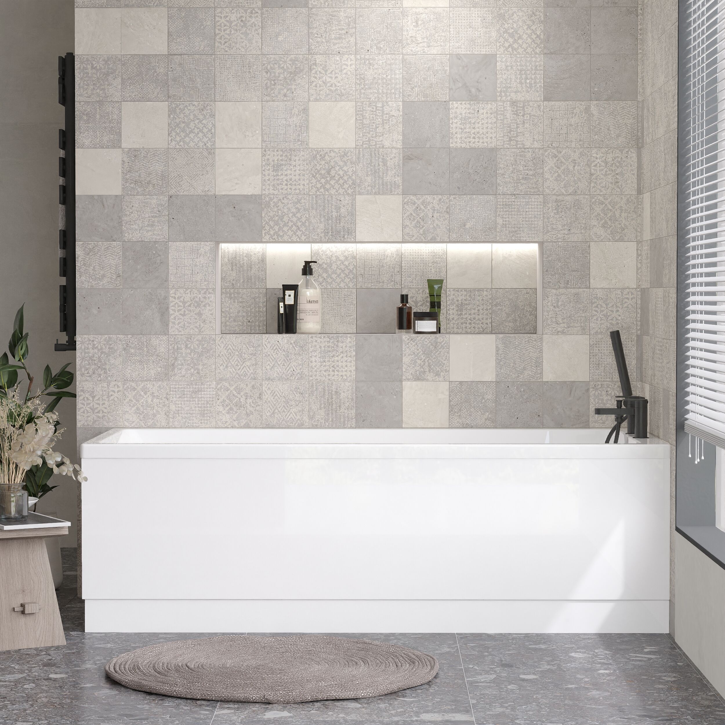 Balterley Modern Square Thin Edge Single Ended Straight Shower Bath with Leg Set, 1700mm x 700mm - White - Image 2