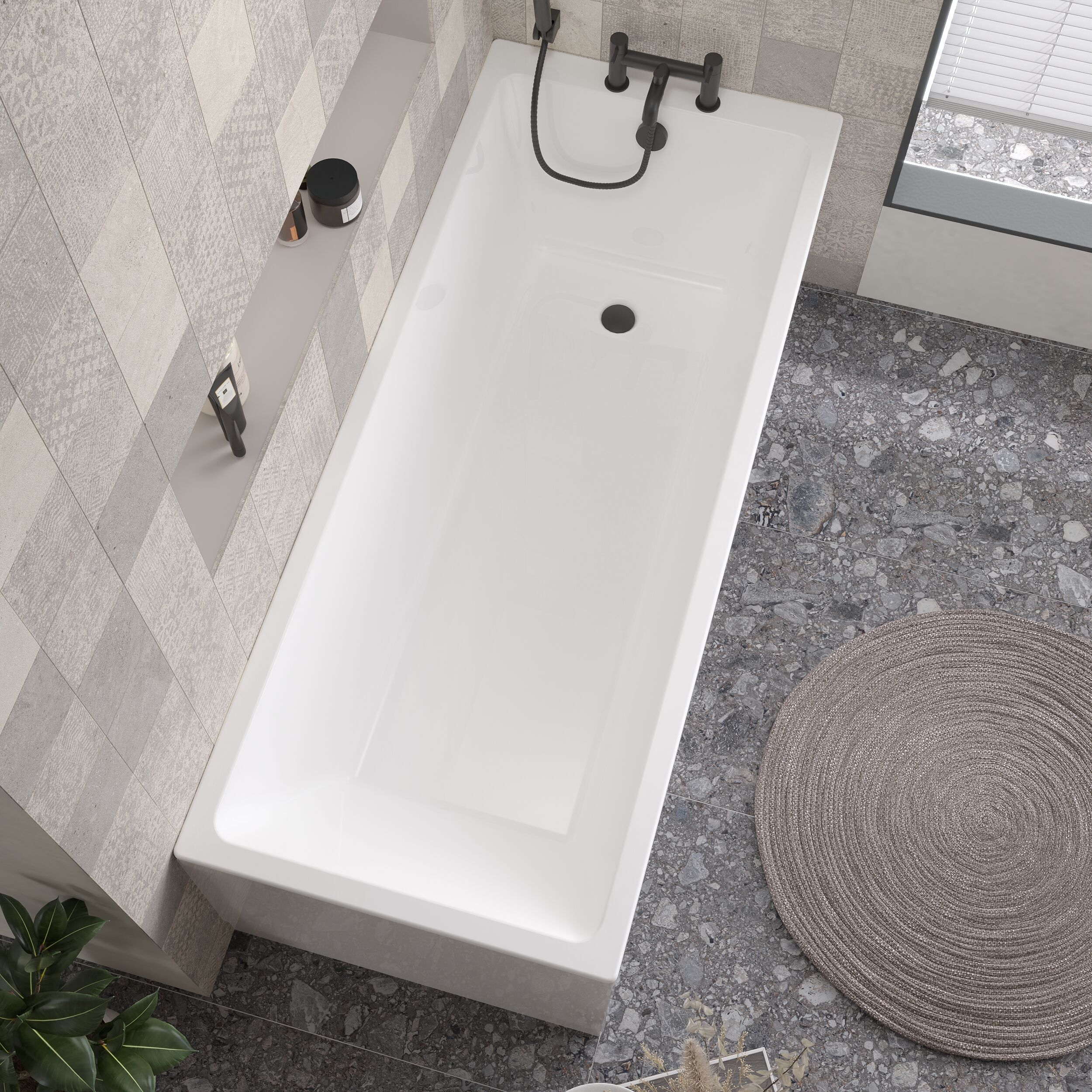 Balterley Modern Square Thin Edge Single Ended Straight Shower Bath with Leg Set, 1700mm x 700mm - White - Image 3