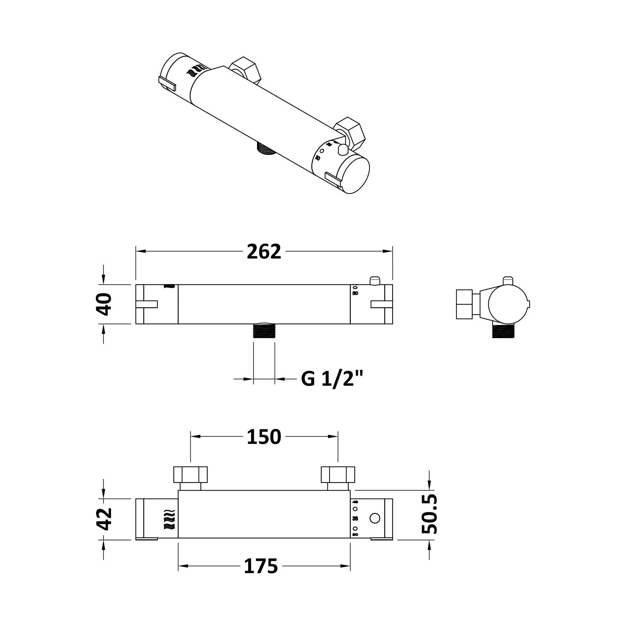 Round Wall Mount Shower Thermostatic Bar Valve Tap (Kit Not Included) - Chrome - Balterley - Image 2