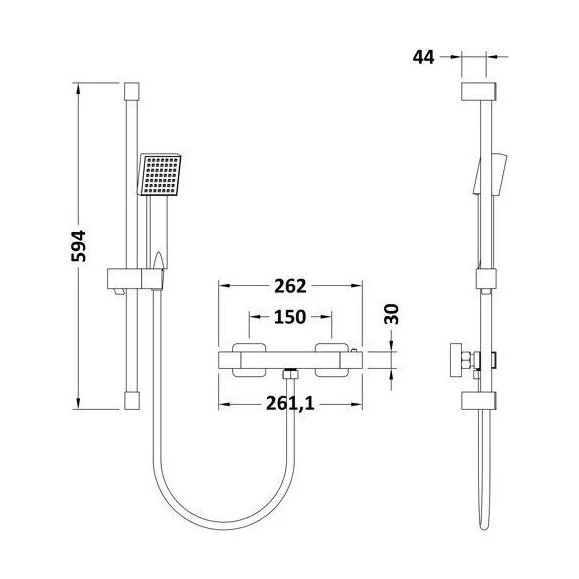 Square Bar Valve and Slide Rail Shower Kit - Chrome - Balterley - Image 2