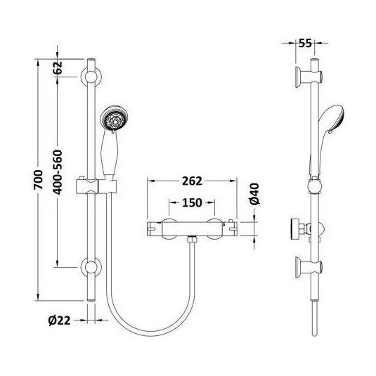 Round Bar Valve and Slide Rail Shower Kit - Chrome - Balterley