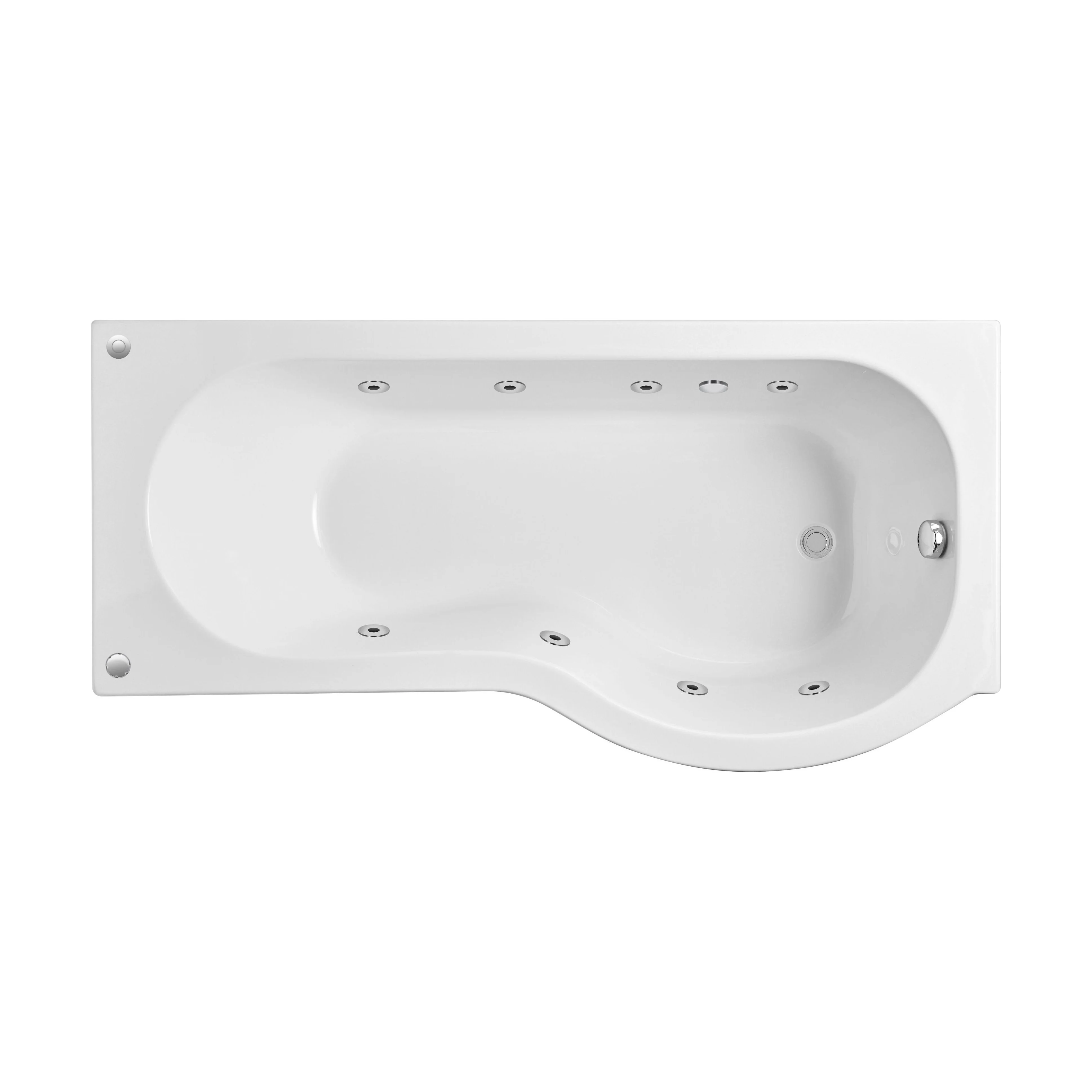 P Shape Whirlpool Shower Bath with 8 Chrome Jets and Leg Set, Right Hand, 1700mm