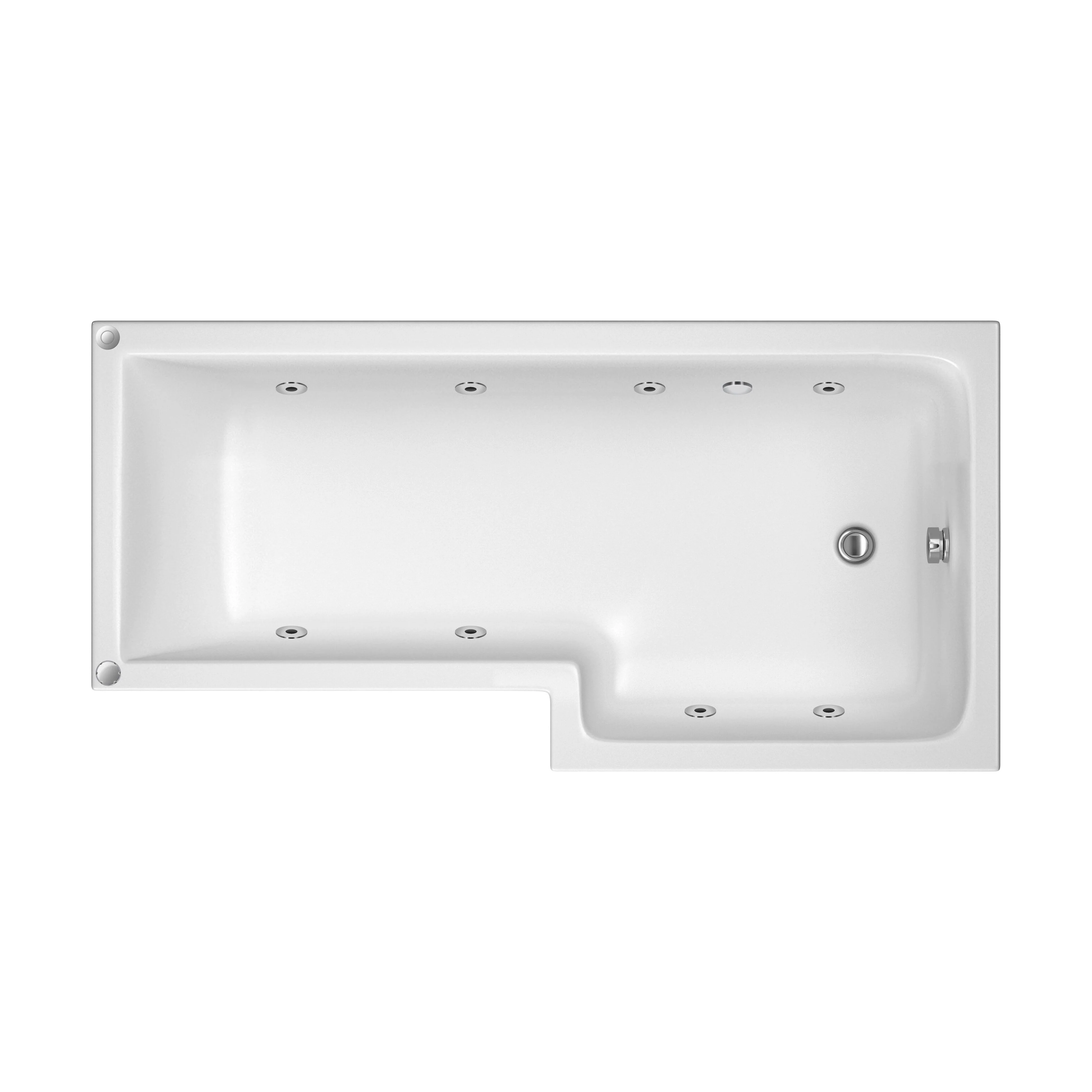 L-Shape Whirlpool Shower Bath with 8 Chrome Jets and Leg Set, Right Hand, 1700mm