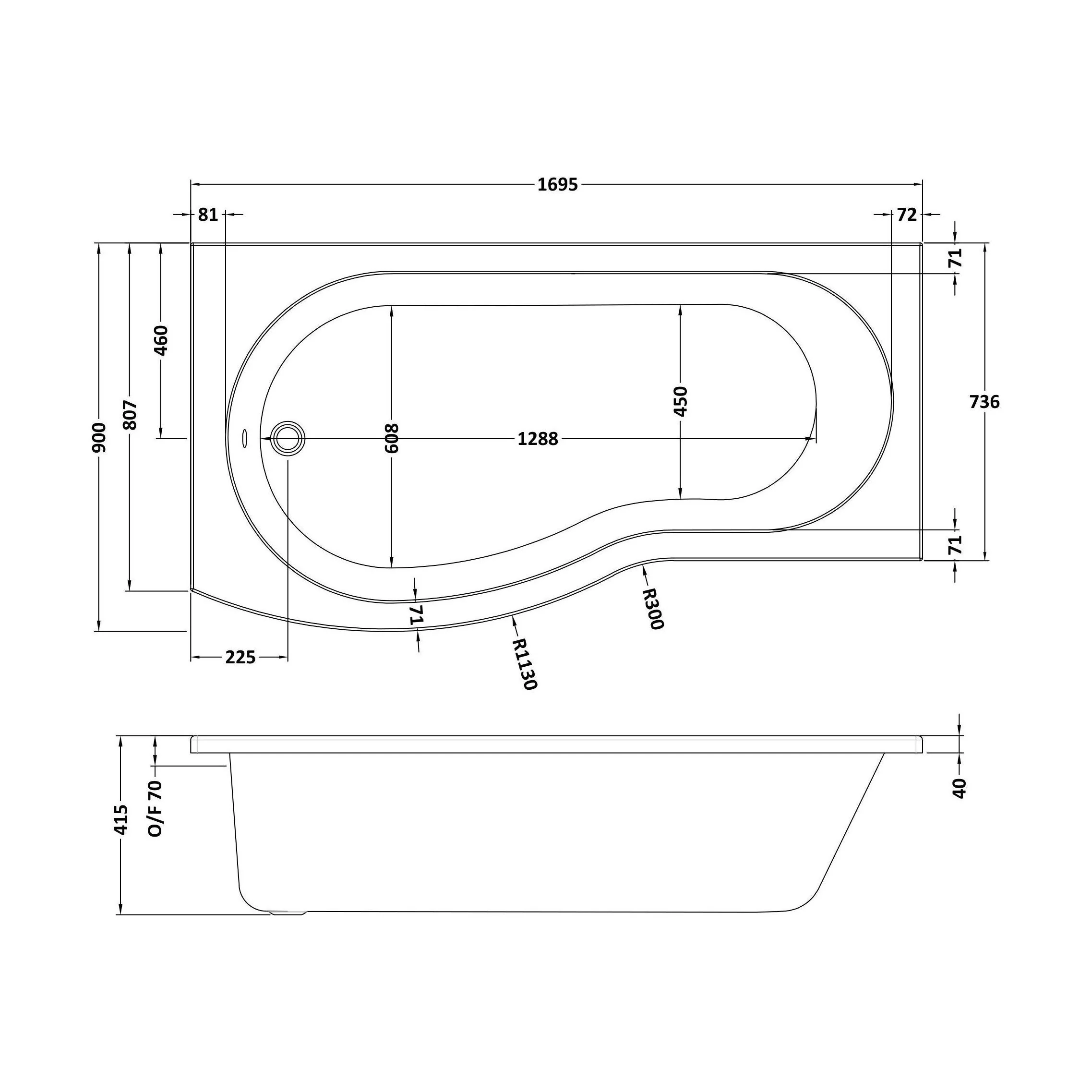 B Shape 1700x900 Left Hand Bath Set - Front Panel, Screen with Towel Rail - Chrome - Image 5