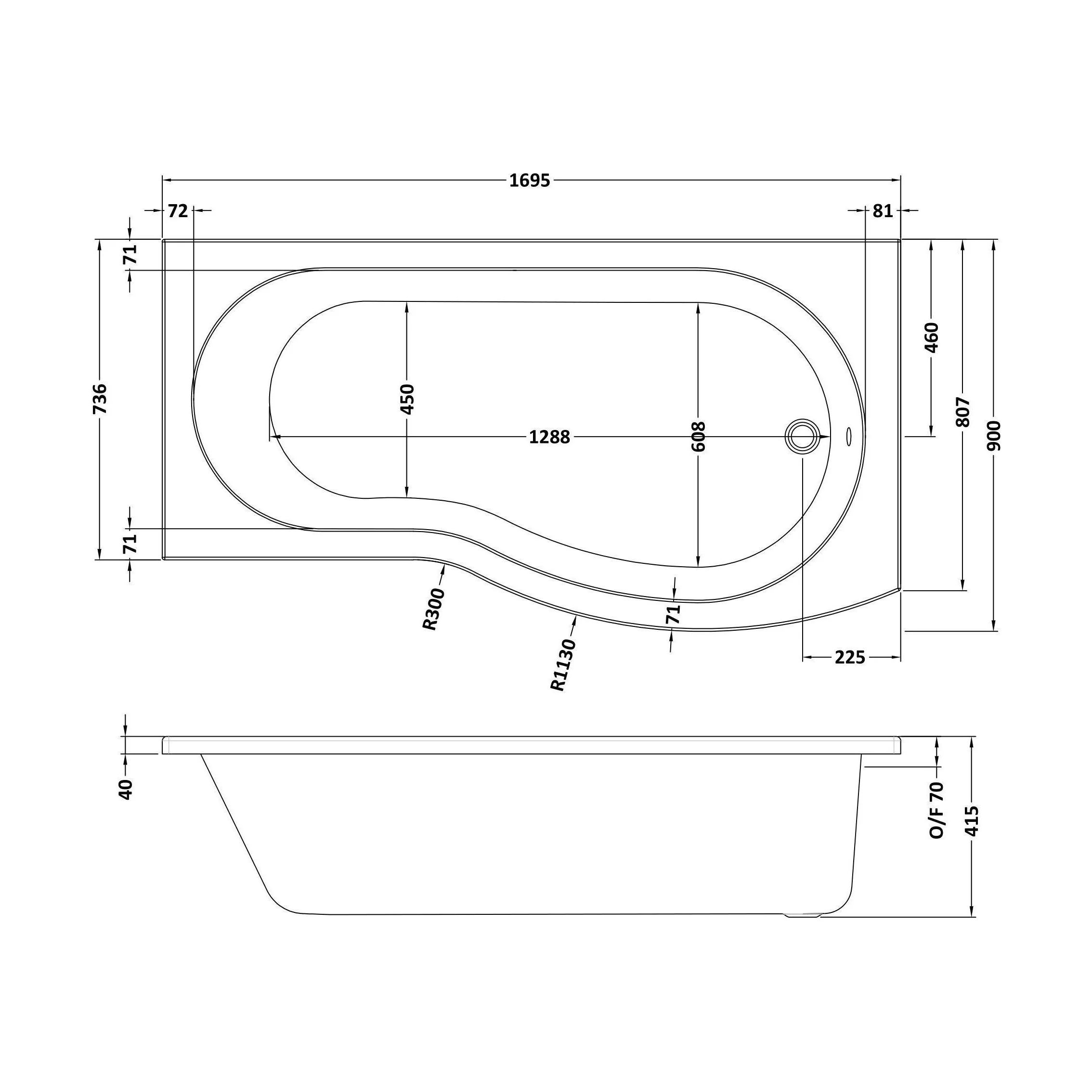 B Shape 1700x900 Right Hand Shower Bath Set - B Front Panel, Chrome Screen with Towel Rail & Leg Set - Image 5