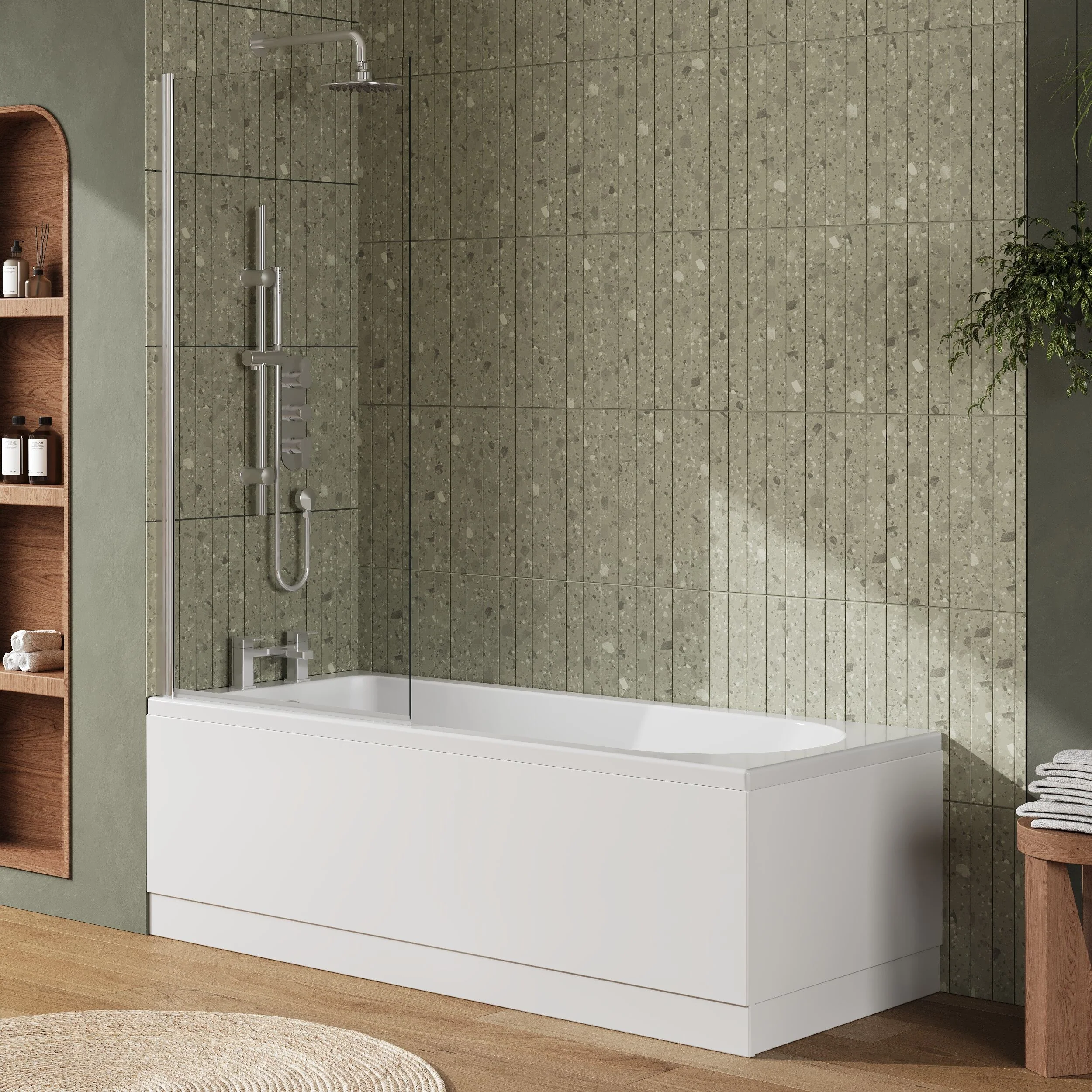 Round Single Ended 1700x700 Bath Set - Front Panel, Chrome Square Bath Screen & Leg Set - Image 4
