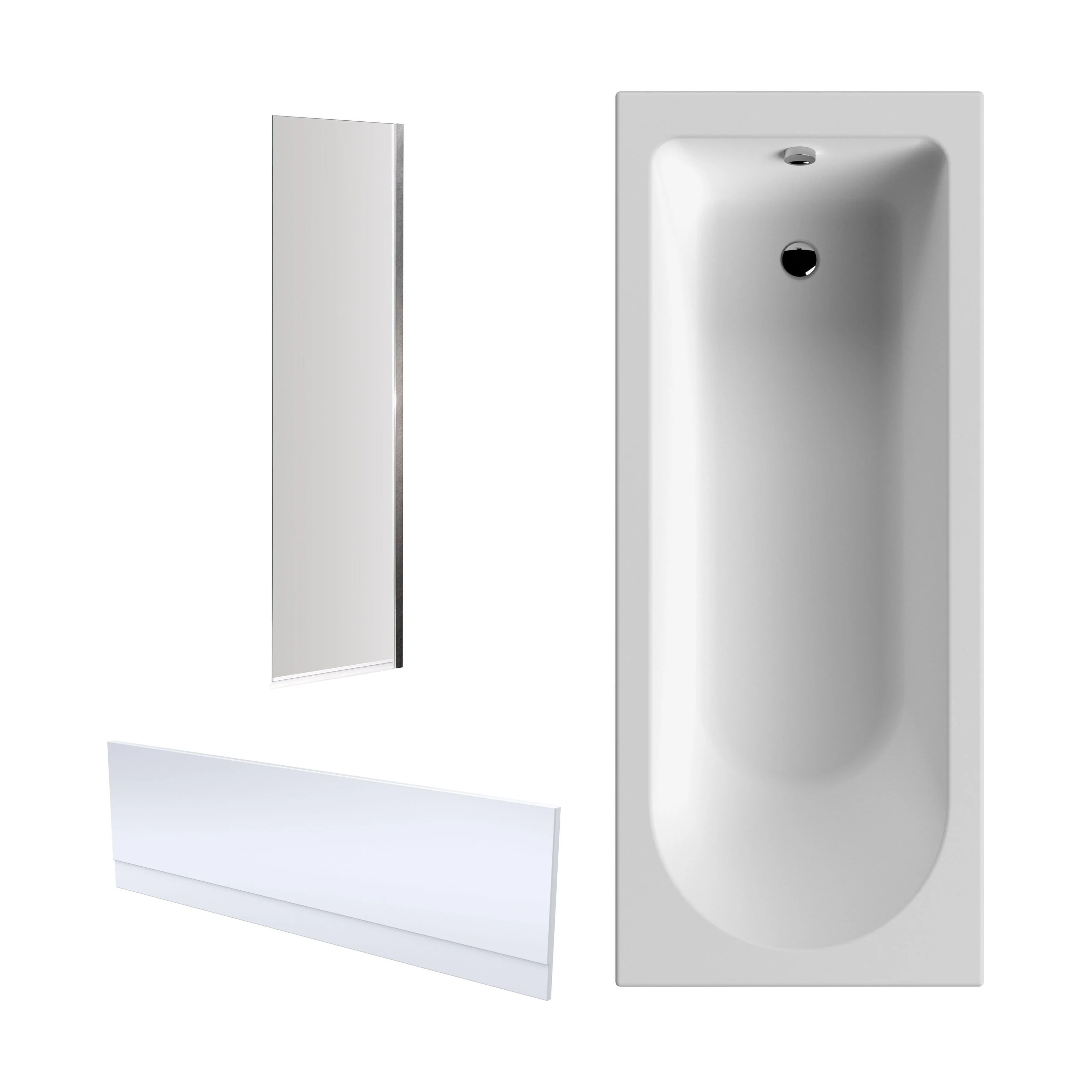 Round Single Ended 1700x700 Shower Bath Set - Front Panel, Chrome Fixed Bath Screen & Leg Set