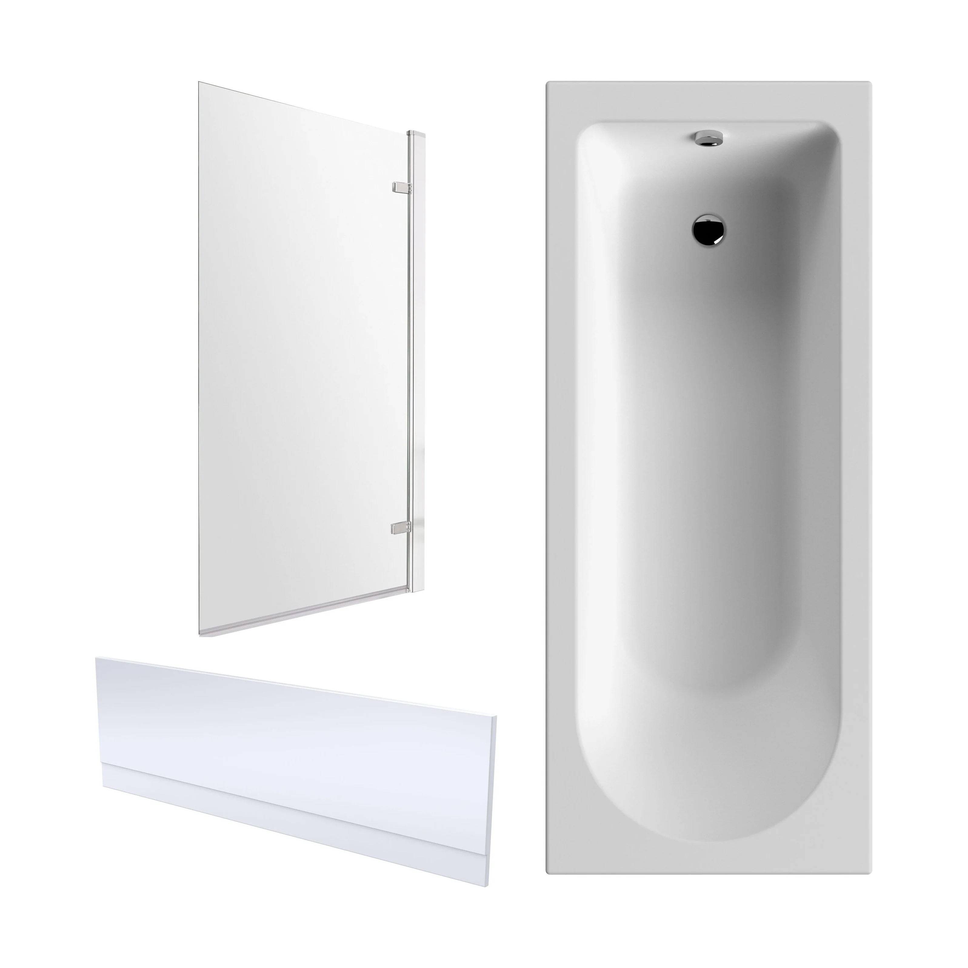Round Single Ended 1700x700 Shower Bath Set - Front Panel, Chrome Square Hinged Screen & Leg Set