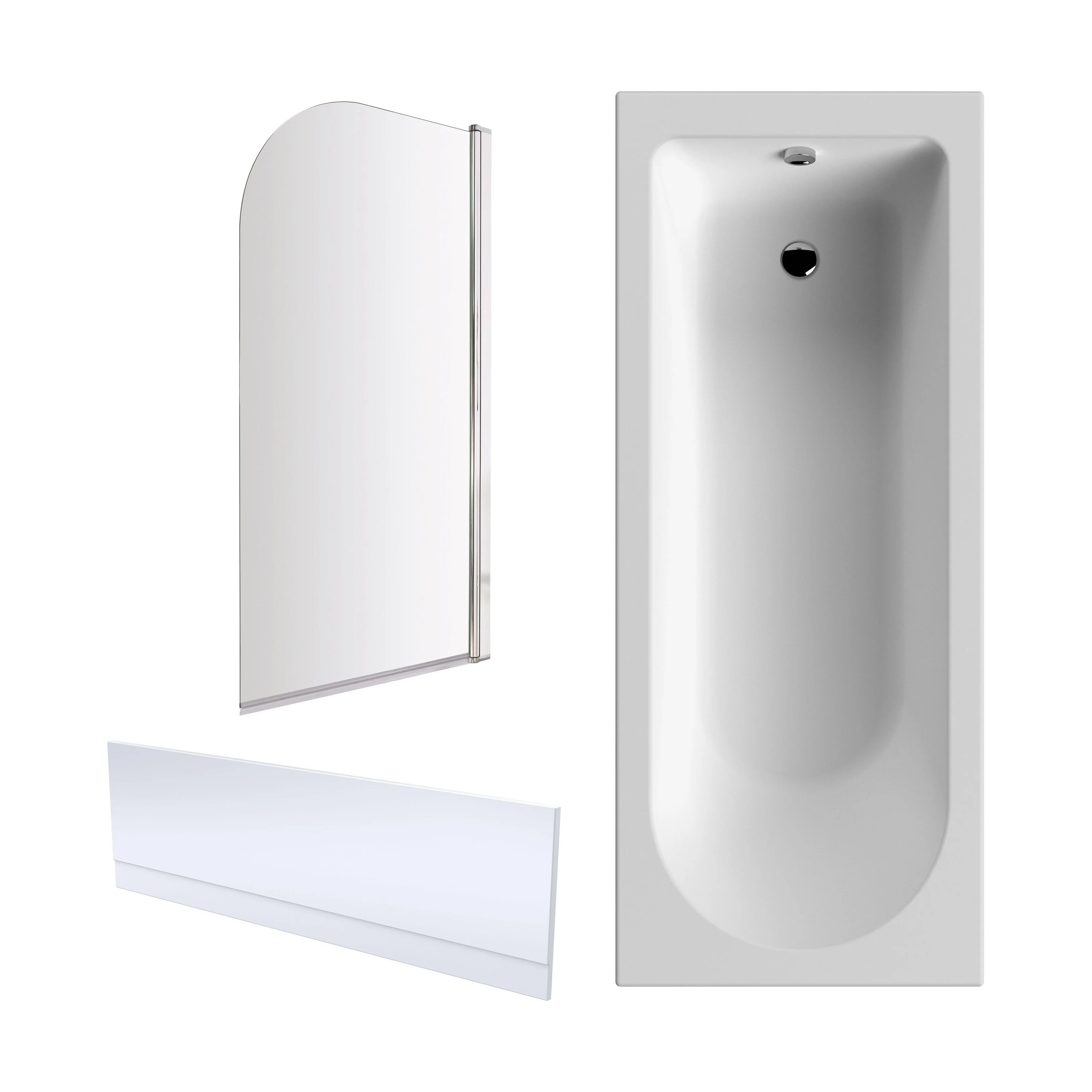 Round Single Ended 1700x700 Shower Bath Set - Front Panel & Chrome Round Corner Screen
