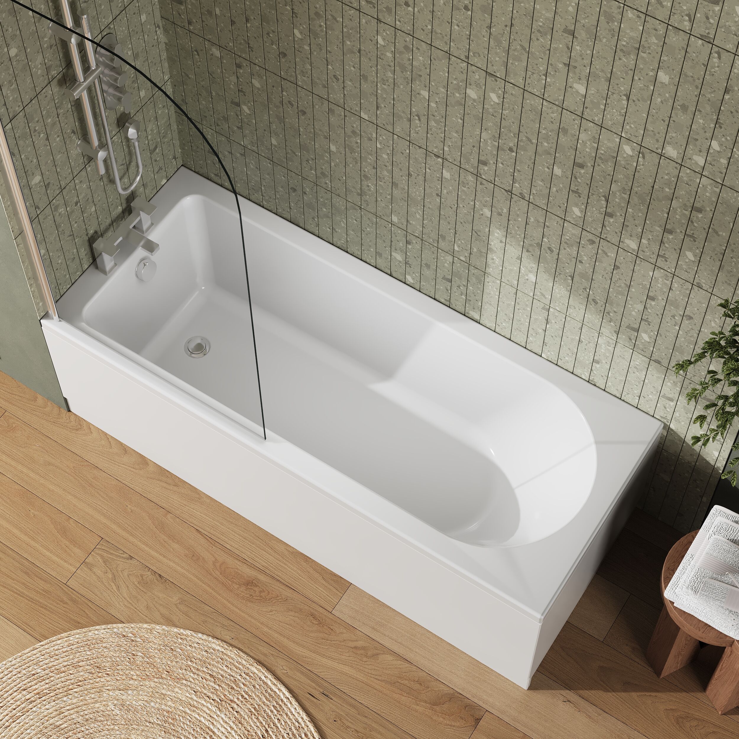 Round Single Ended 1700x700 Shower Bath Set - Front Panel & Chrome Round Corner Screen - Image 3