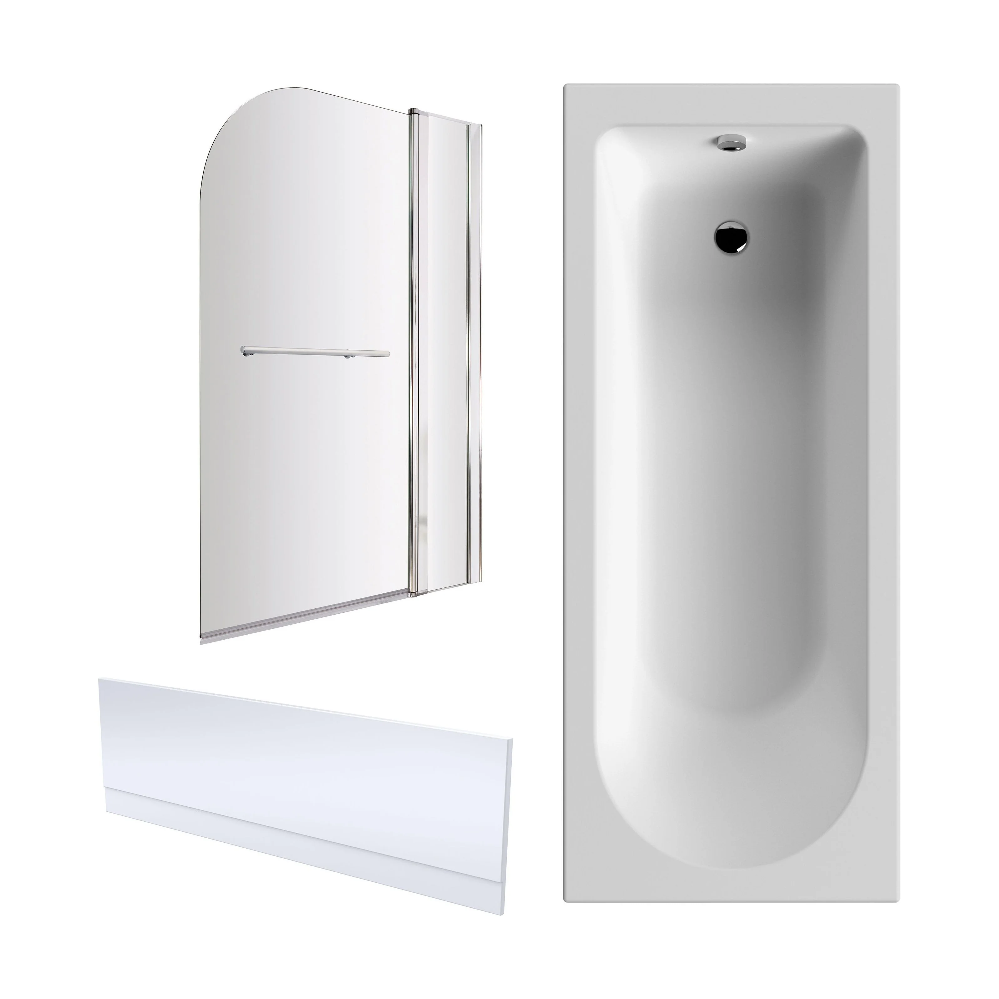 Round Single Ended 1700x700 Shower Bath Set - Front Panel, Screen with Fixed Panel and Rail - Chrome