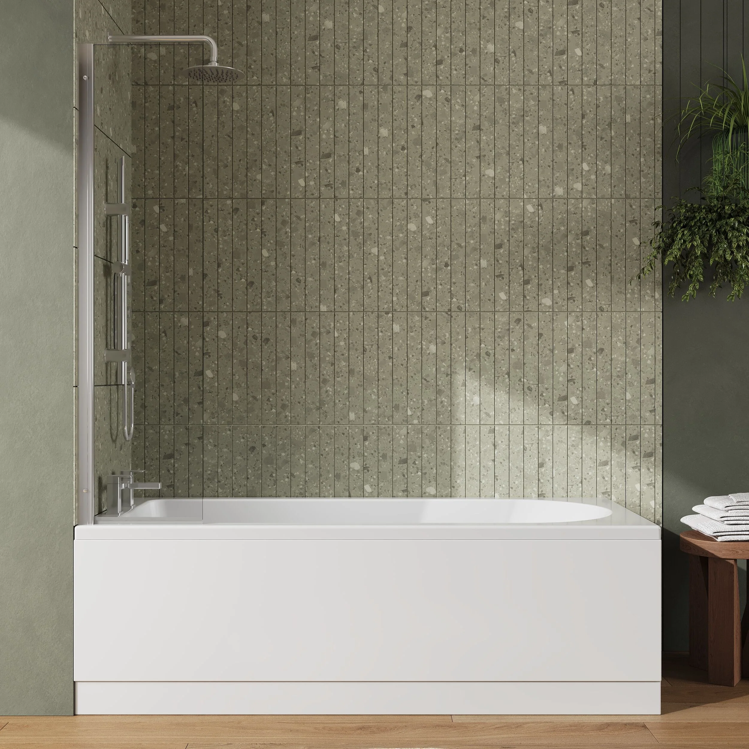 Round Single Ended 1700x750 Shower Bath Set - Front Panel, Chrome Fixed Bath Screen & Leg Set (End panel not included) - Image 2