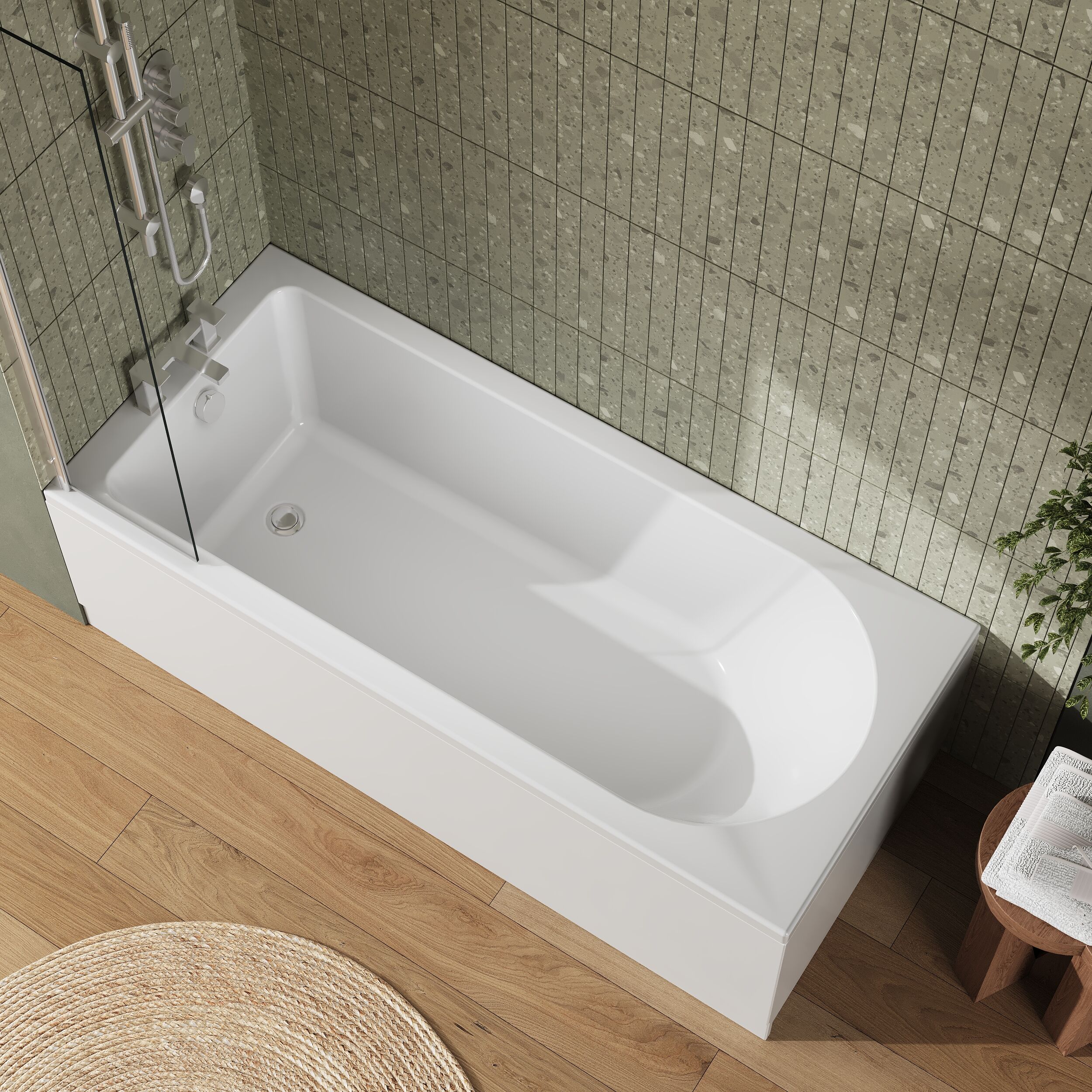 Round Single Ended 1700x750 Shower Bath Set - Front Panel, Chrome Fixed Bath Screen & Leg Set (End panel not included) - Image 3