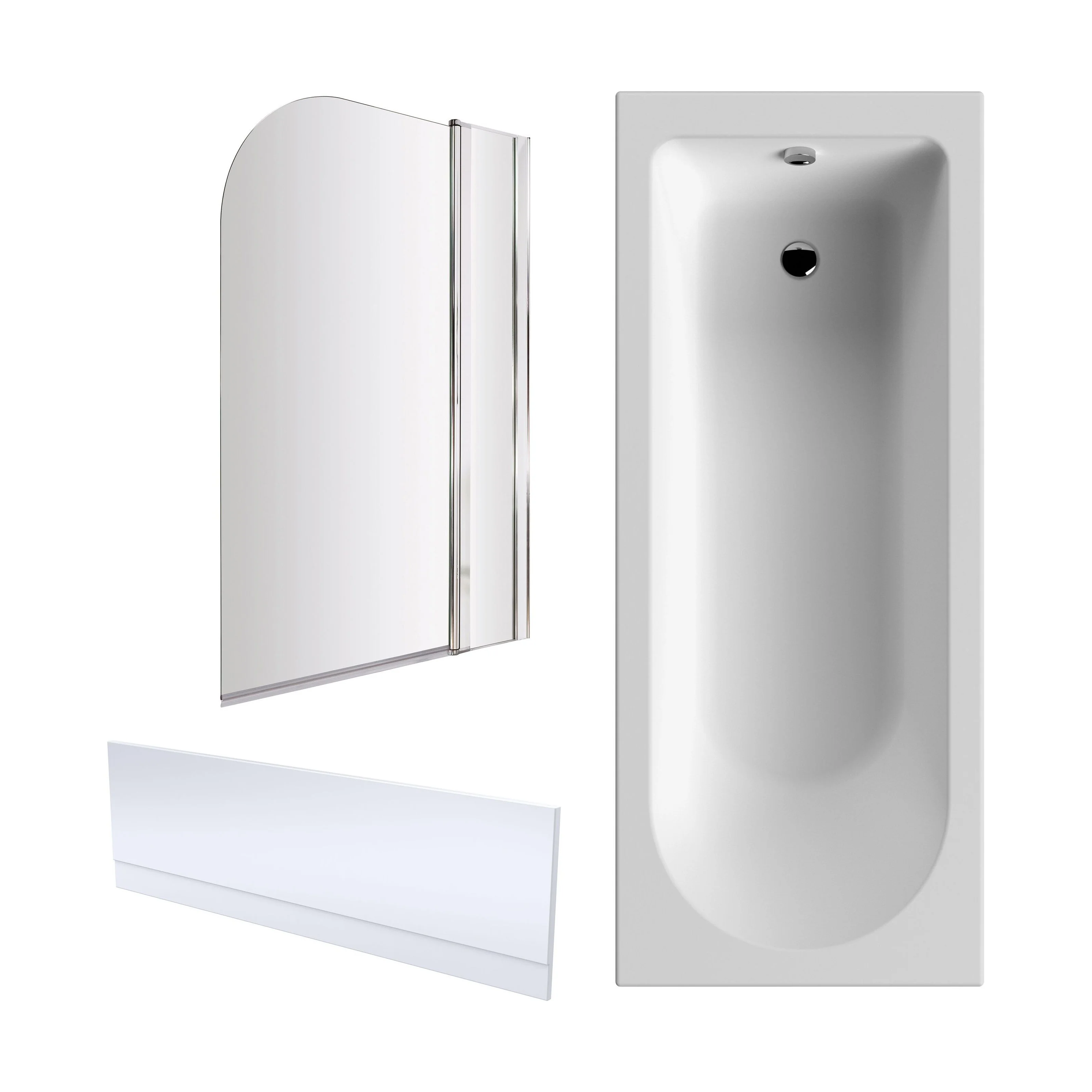 Round Single Ended 1700x750 Shower Bath Set - Front Panel, Round Bath Screen, Fixed Panel & Leg Set
