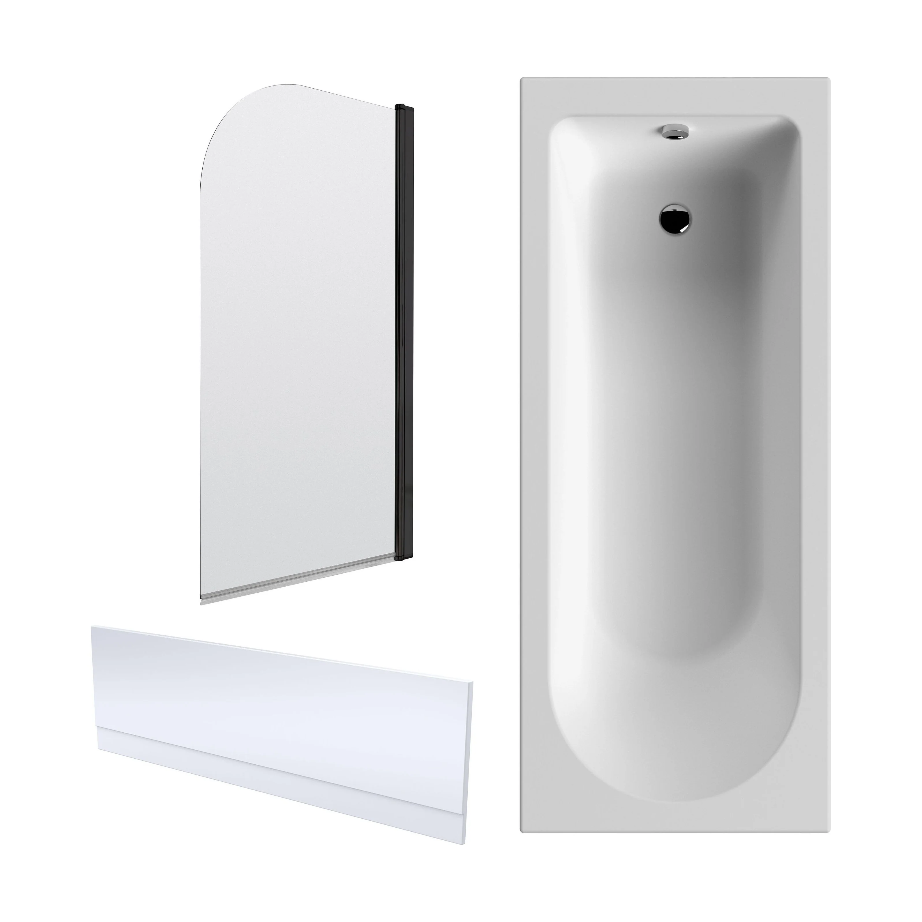 Round Single Ended 1700x700 Shower Bath Set - Front Panel, Round Bath Screen