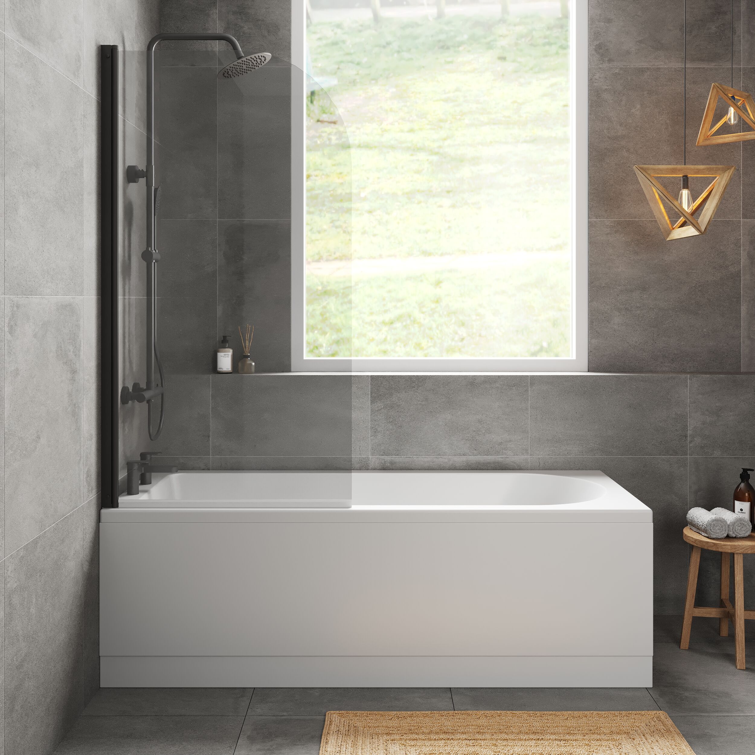 Round Single Ended 1700x700 Shower Bath Set - Front Panel, Round Bath Screen - Image 2
