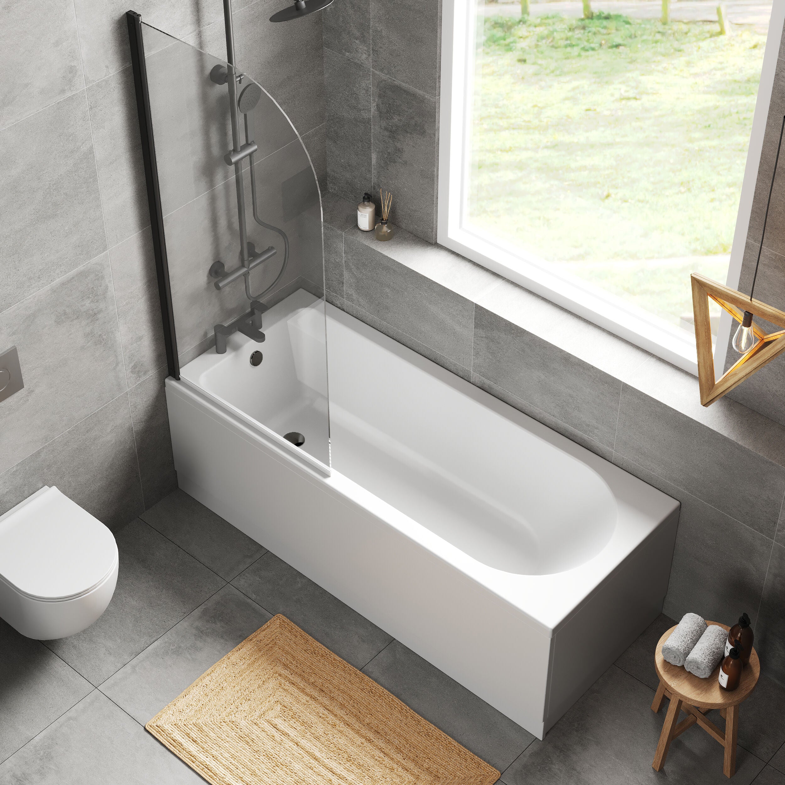 Round Single Ended 1700x700 Shower Bath Set - Front Panel, Round Bath Screen - Image 3