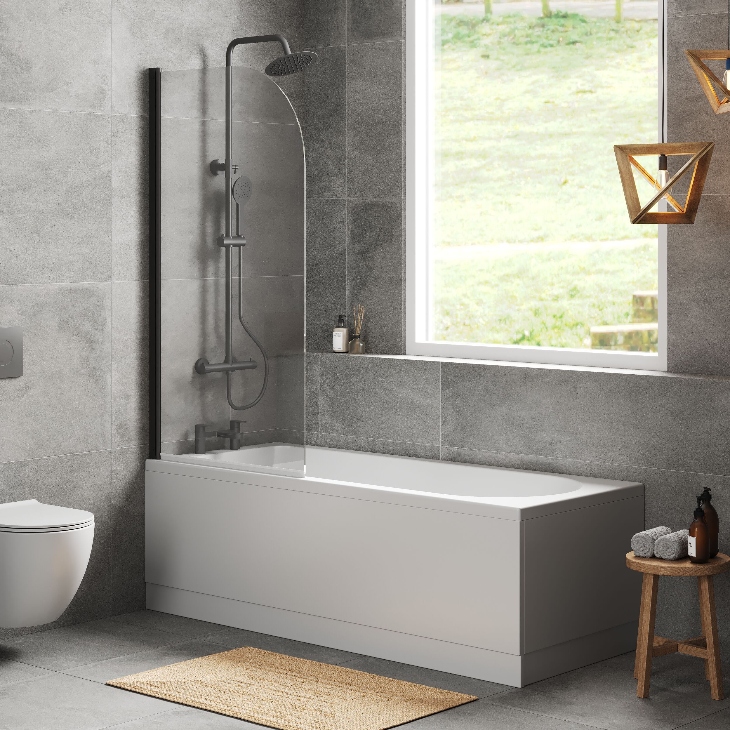 Round Single Ended 1700x700 Shower Bath Set - Front Panel, Round Bath Screen - Image 4