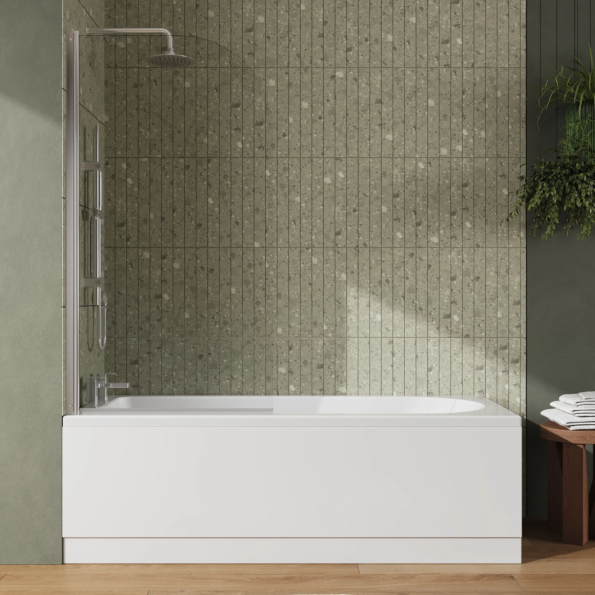 Round Single Ended 1700x700 Shower Bath Set - Front Panel, Round Bath Screen, Fixings & Leg Set - Image 2