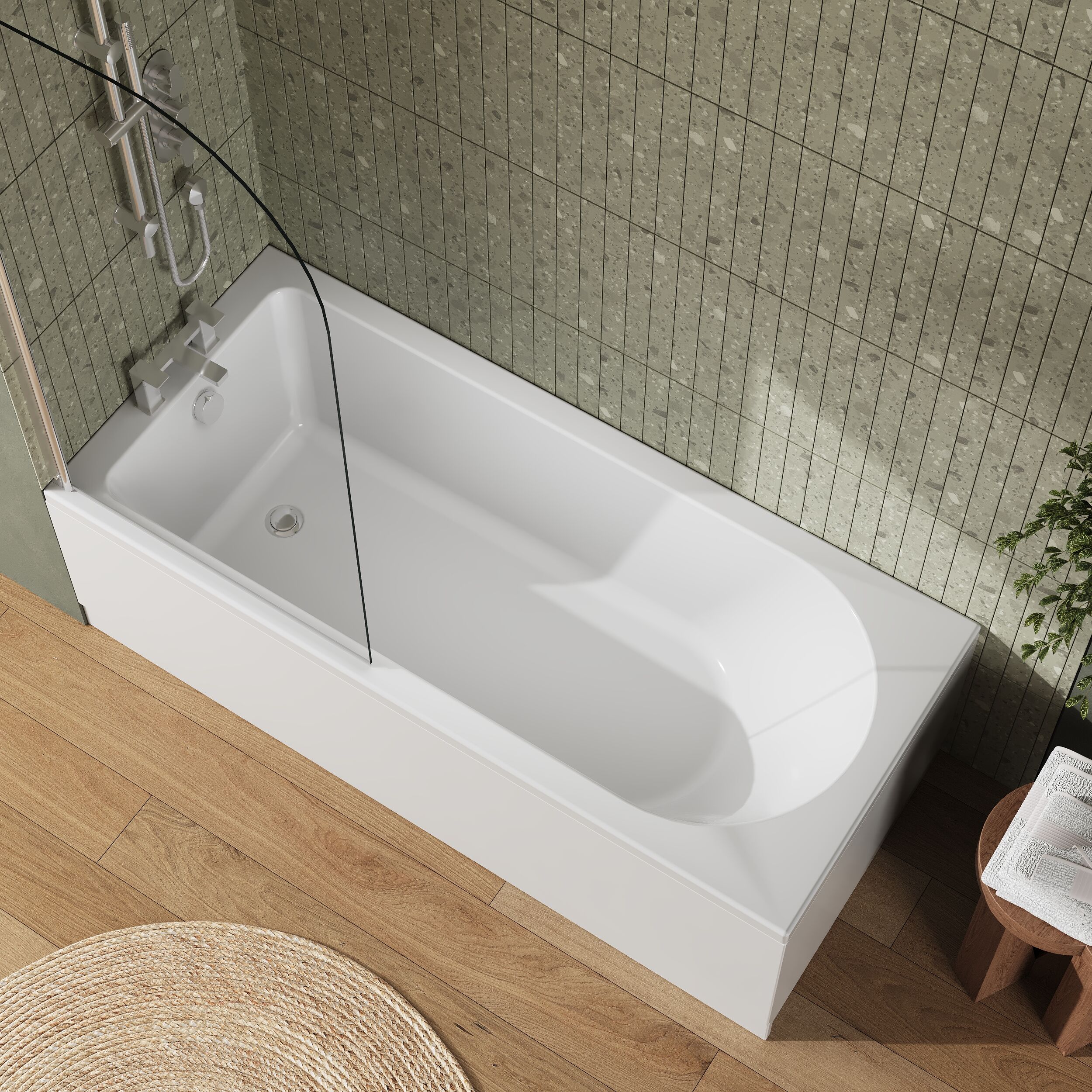 Round Single Ended 1700x750 Shower Bath Set - Front Panel, Round Bath Screen, Fixings & Leg Set - Image 3