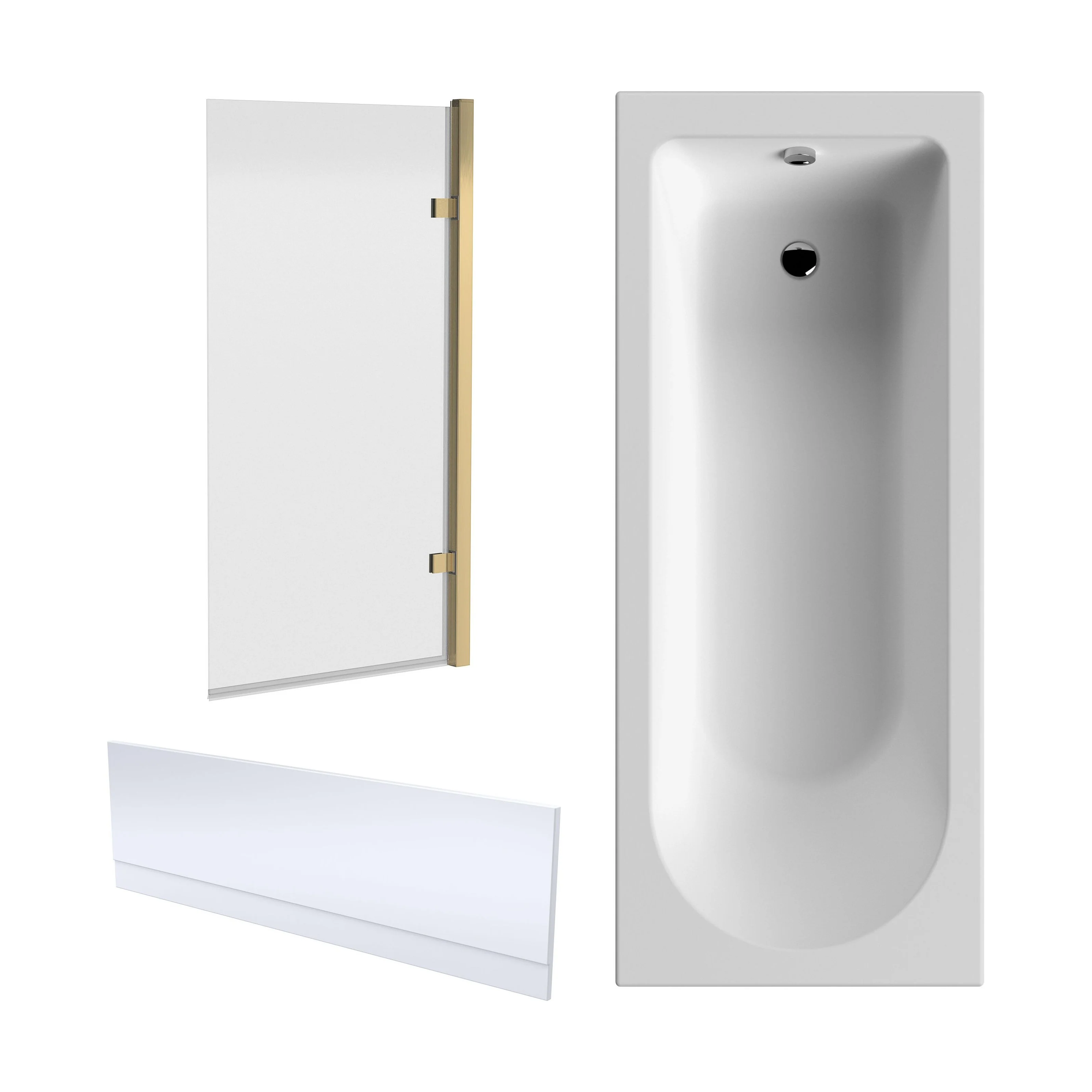 Round Single Ended 1700x700 Shower Bath Set - Front Panel, Square Hinged Screen & Leg Set